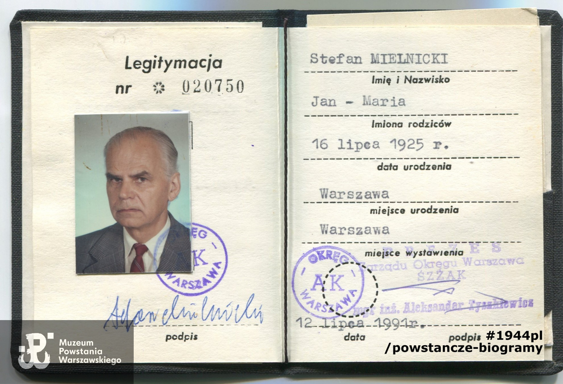 Legitymacja ŚZŻAK> Ze zbiorów Stefana Mielnickiego ps. Mróz. Skan: Pokój Kombatanta MPW - materiały do Słownika Uczestników PW