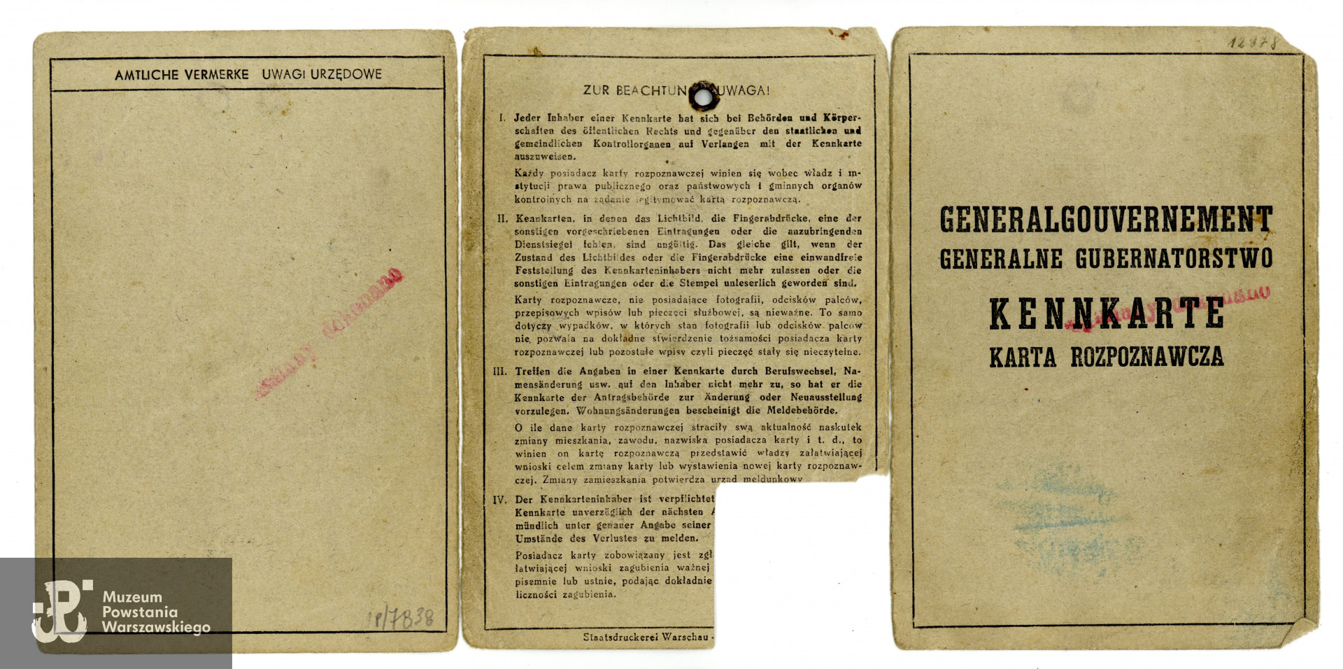 Kenkarta Janiny Dobilis ps. Nelly. Zbiory Muzeum Powstania Warszawskiego, sygn. P/7838/13,   dar p. Eugeniusza Kaczyńskiego