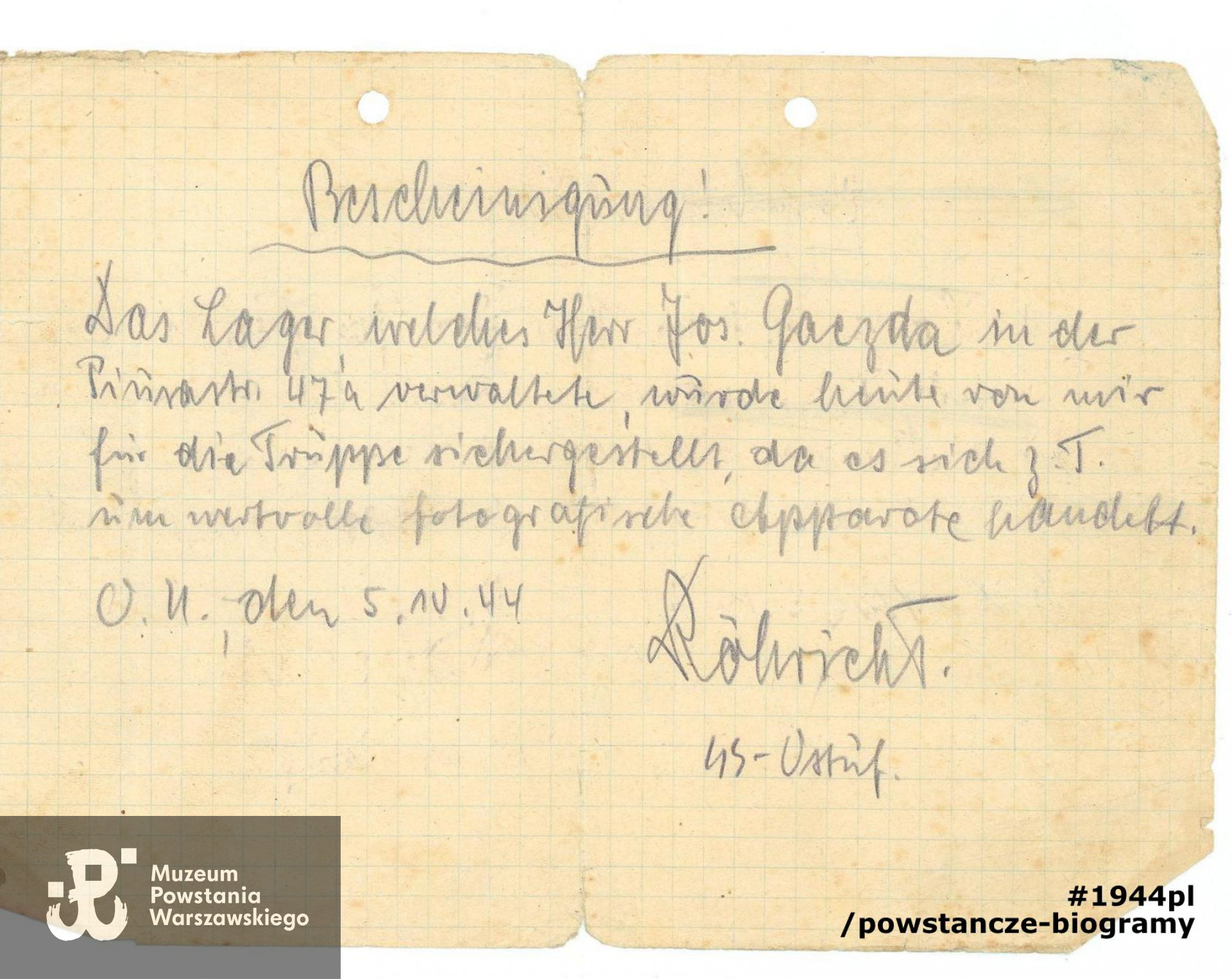 Ze zbiorów rodzinnych. Skan: materiały do Słownika Uczestników PW/Pokój Kombatanta