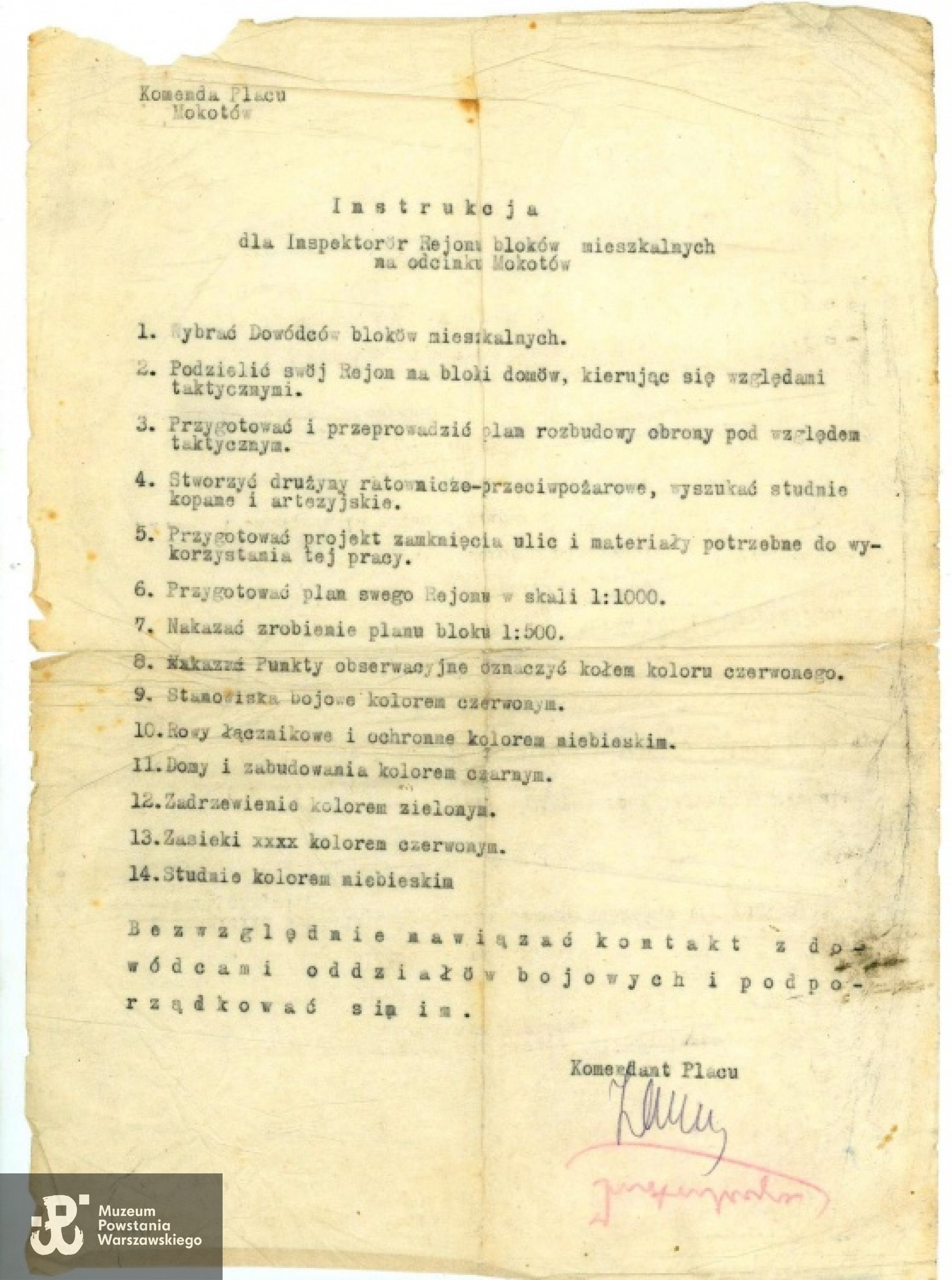 Instrukcja Inspektorów Rejonu bloków mieszkalnych na odcinku Mokotów. Ze zbiorów Tadeusza Marcina Korulskiego / zbiory MPW