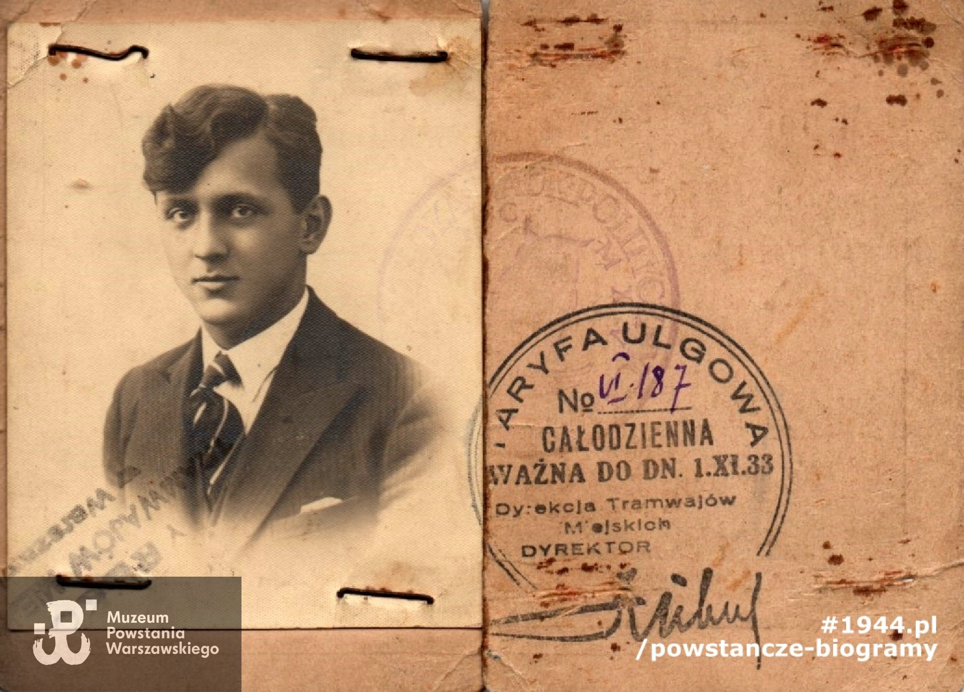 Należąca do Zygmunta Malinowskiego legitymacja tramwajowa dla słuchaczy Szkoły Nauk Politycznych. Ze zbiorów rodzinnych p. Ryszarda Malinowskiego.