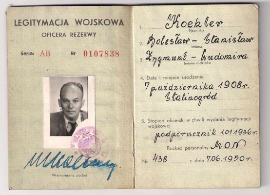 Bolesław Stanisław Koehler - Legitymacja Wojskowa oficera rezerwy z 1950 r.