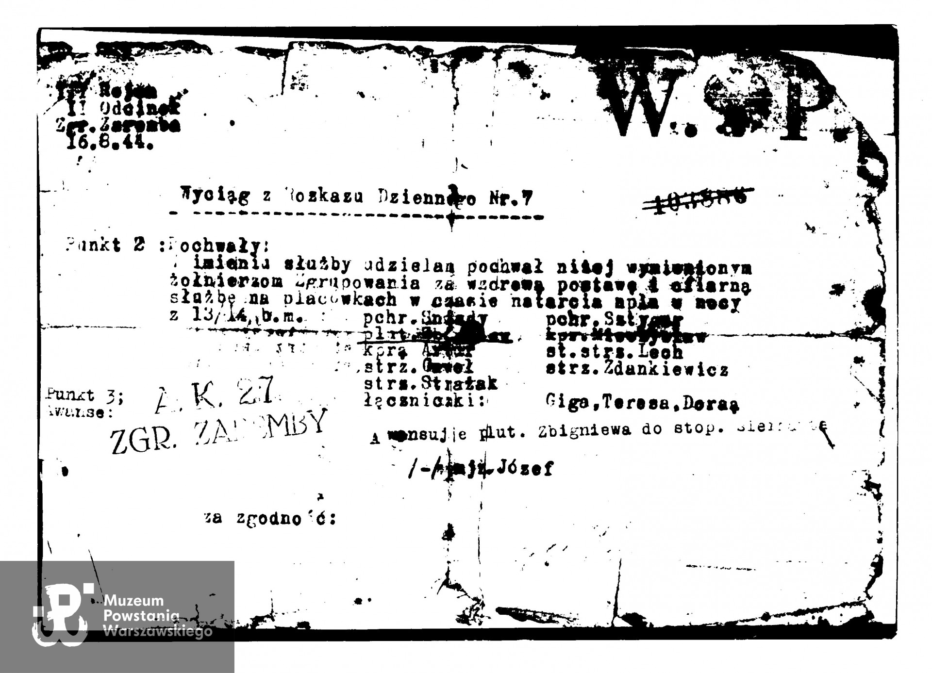 Kopia dokumentu z archiwum rodzinnego p. Danuty Szydłowskiej