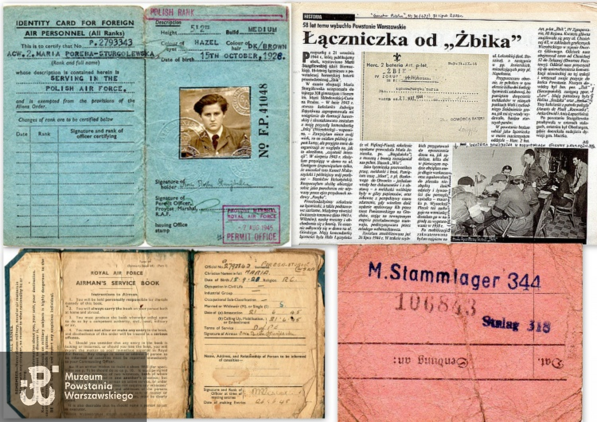 Dokumenty wojskowe i nieśmiertelnik Marii Sturgólewskiej oraz artykuł w Gazecie Polskiej. Ze zbiorów Marii Biernackiej / Archiwum 2. HBAP "Żbik"