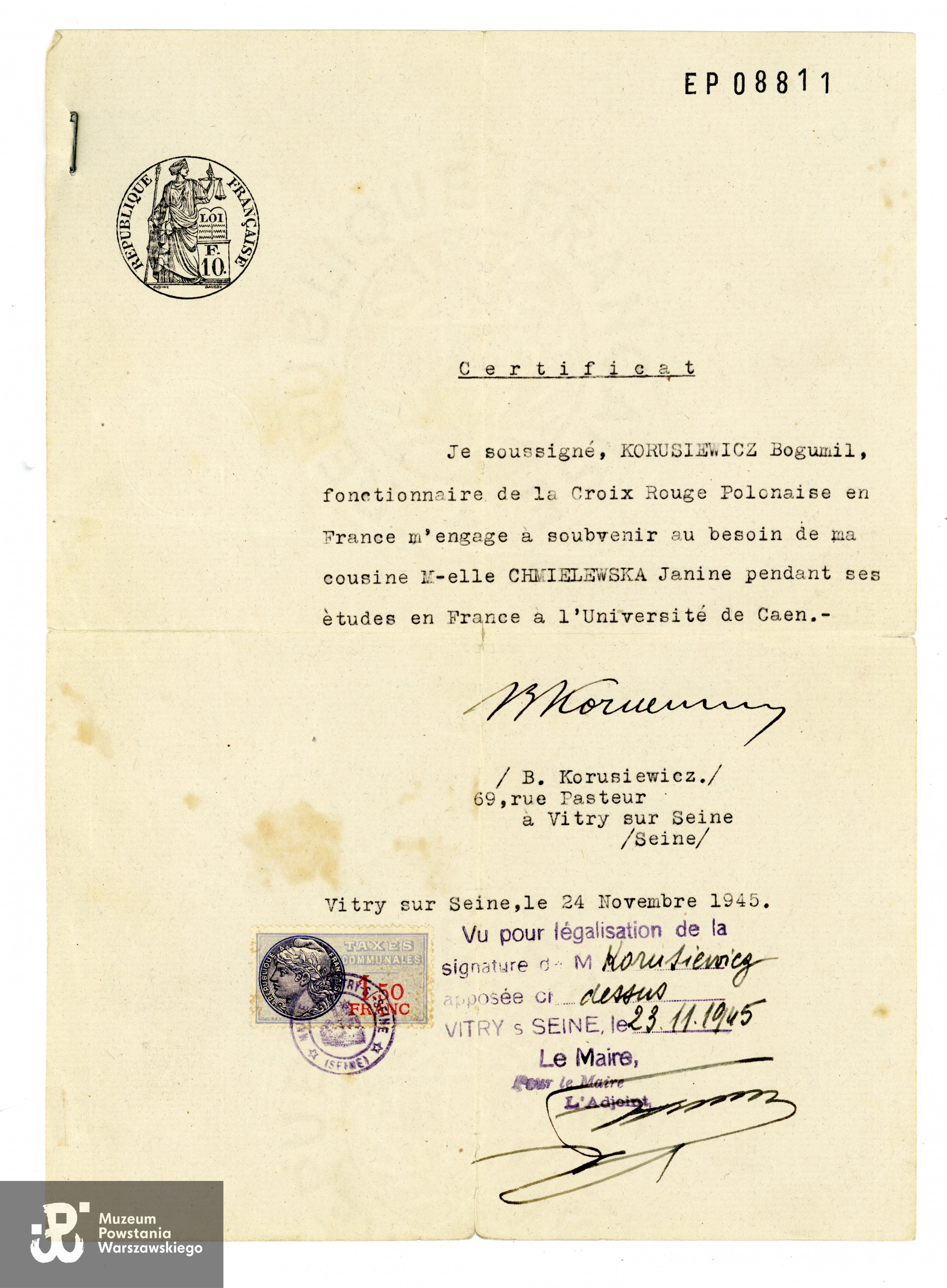 Wyciąg z aktu zgonu, zbiory rodzinne, udostępnił p.  Jerzy Kade, siostrzeniec