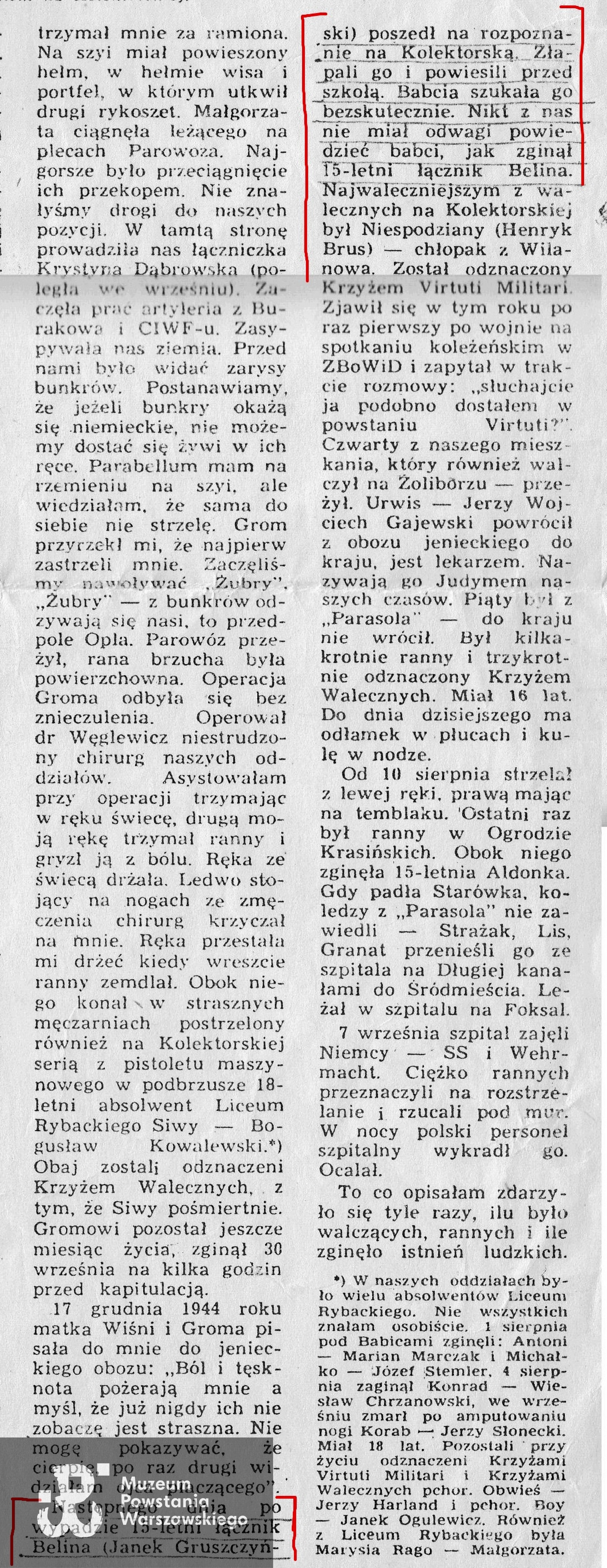 Teresa Lewtak - Stattler: Warszawskie wspomnienia: "Spotkamy się za trzy dni" w: Tygodnik "Stolica" nr 31 z 04.08.1974 r. 