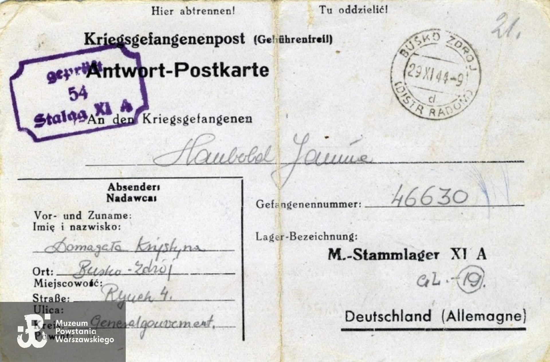 Korespondencja obozowa. Fot. Zofia i Piotr Glegoła - archiwum rodzinne.