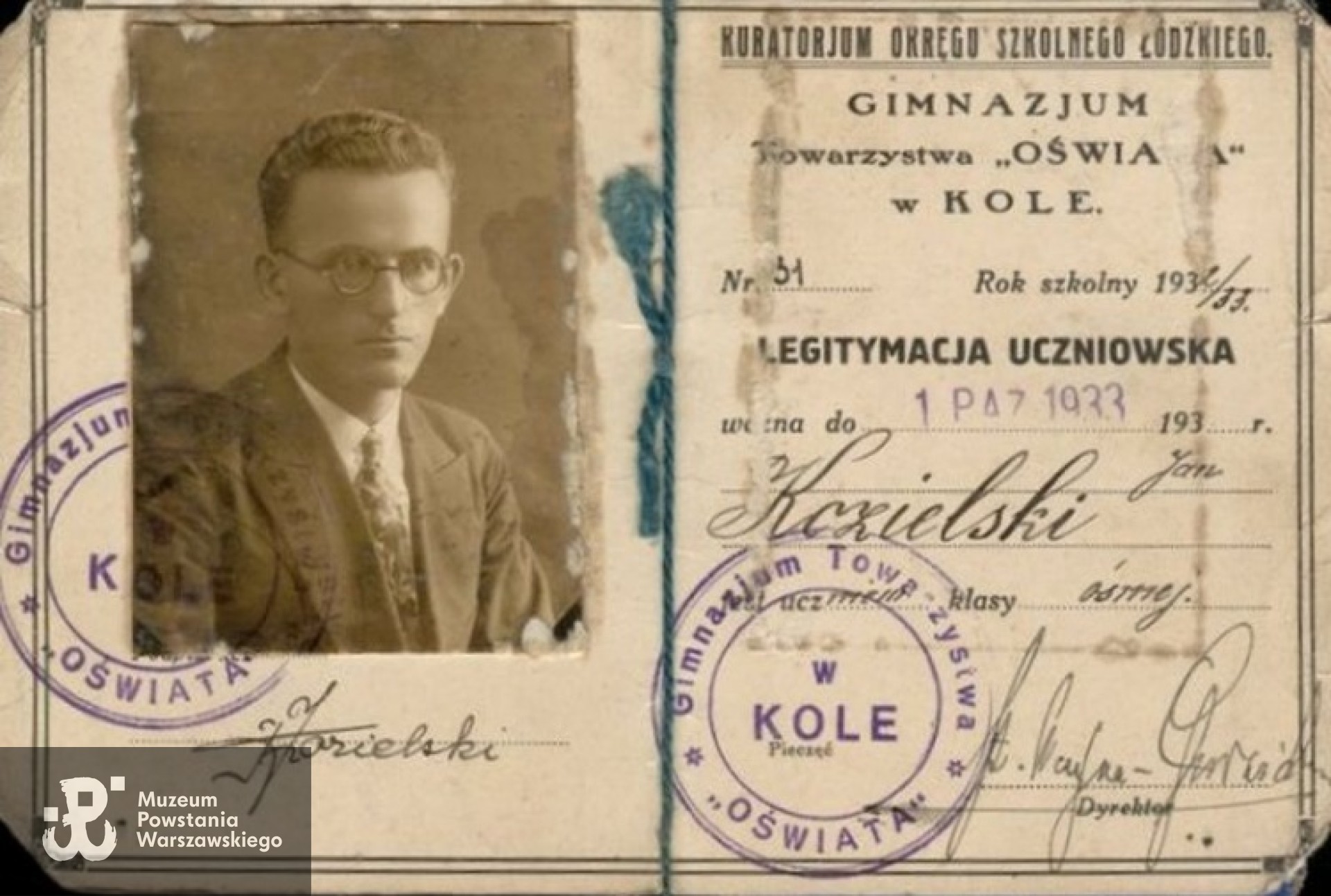 Legitymacja szkolna Gimnazjum Towarzystwa "Oświata" w Kole. Fot. archiwum rodzinne.