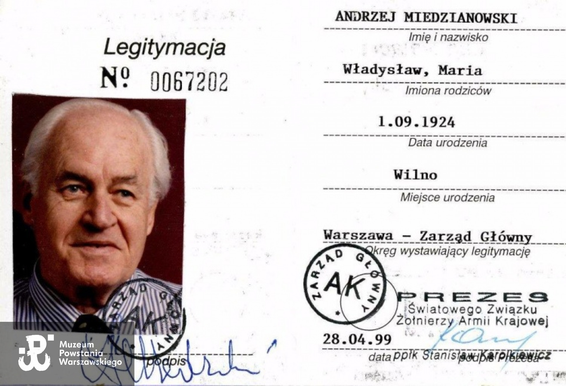 Legitymacja Światowego Związku Żołnierzy Armii Krajowej