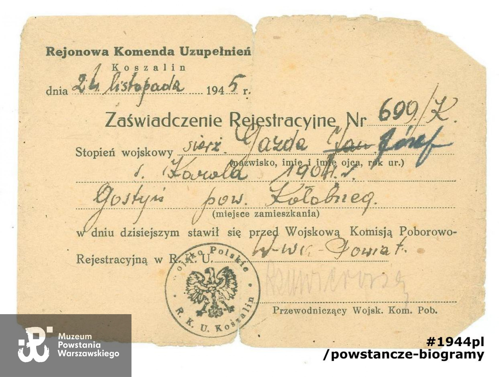 Ze zbiorów rodzinnych. Skan: materiały do Słownika Uczestników PW/Pokój Kombatanta