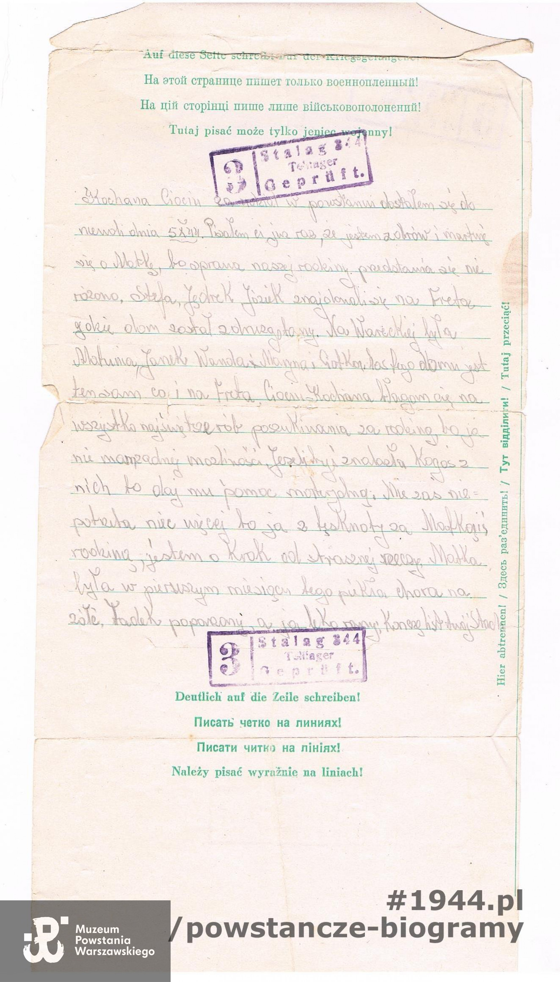 Korespondencja obozowa. Z archiwum rodzinnego syna, p. Krzysztofa Kłosiewicza