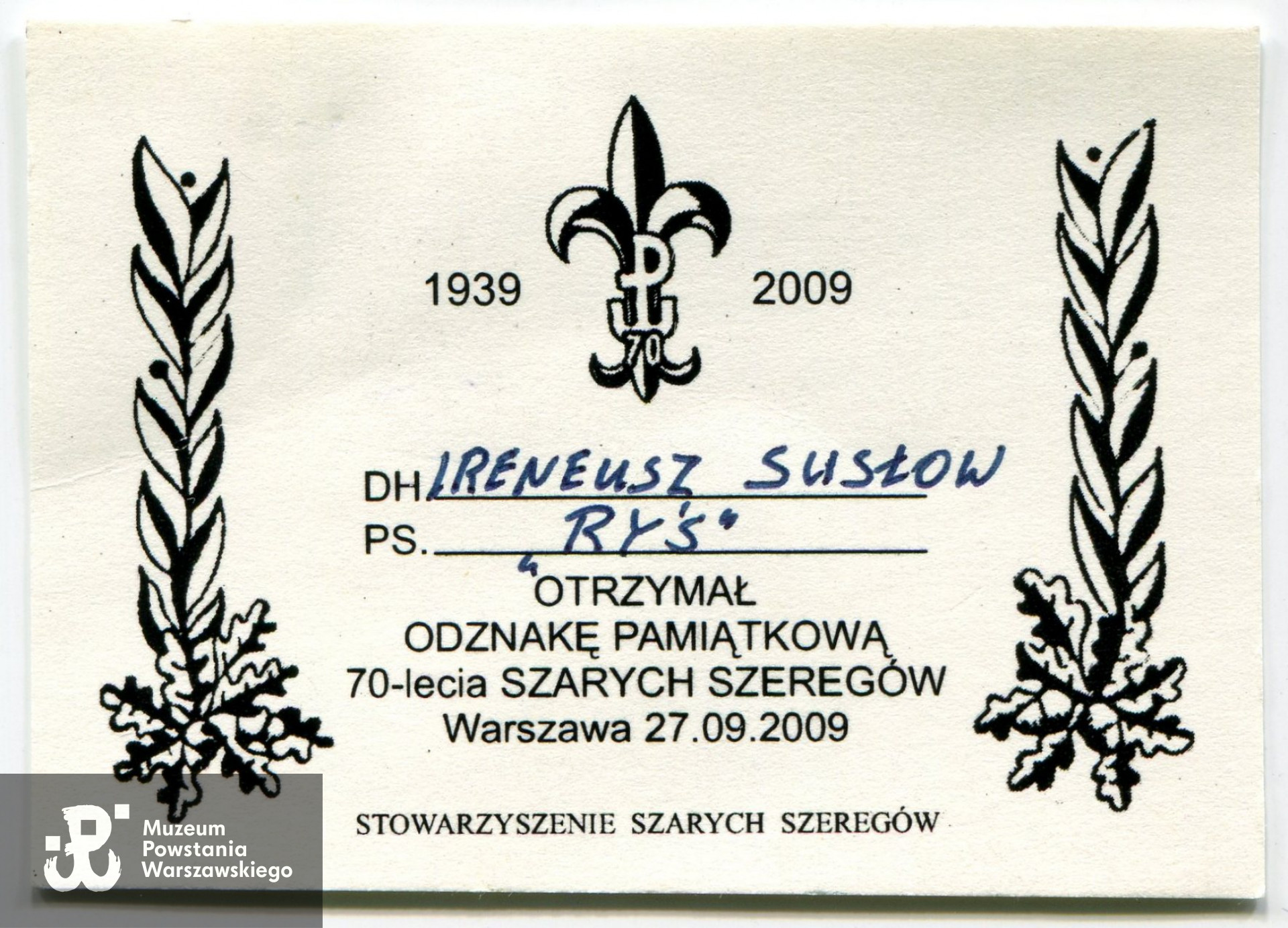 Archiwum prywatne, skan: materiały do Słownika Uczestników PW - Pokój Kombatanta MPW