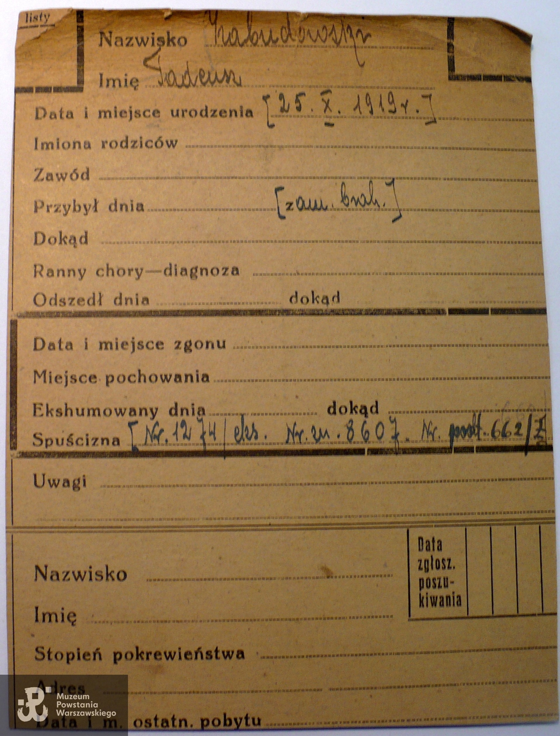 Polski Czerwony Krzyż - kartoteka ogólna poszukiwań