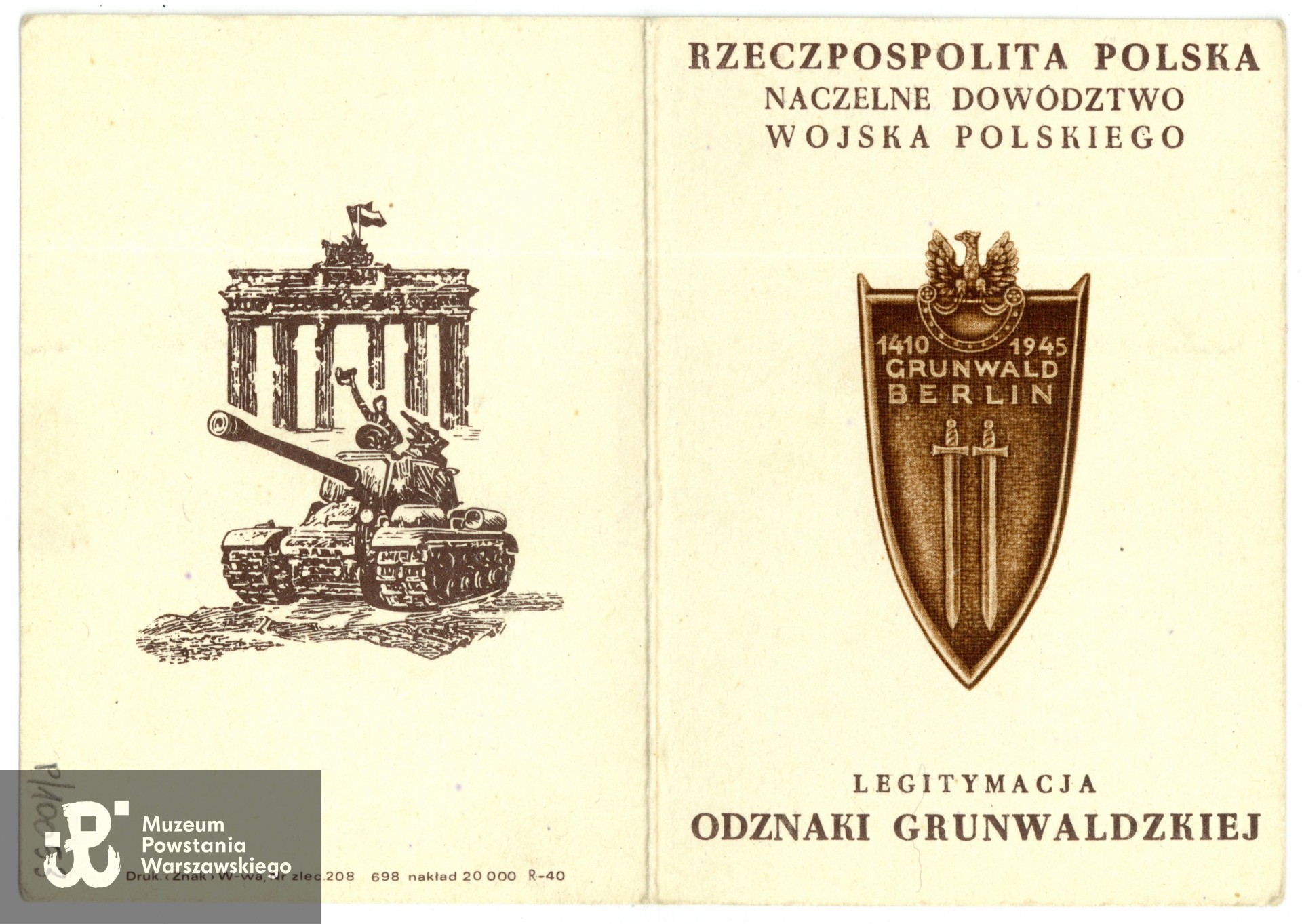 Odznaka Grunwaldzka. Ze zbiorów Muzeum Powstania Warszawskiego, P/10053/25, dar p. Marii Burowskiej 
