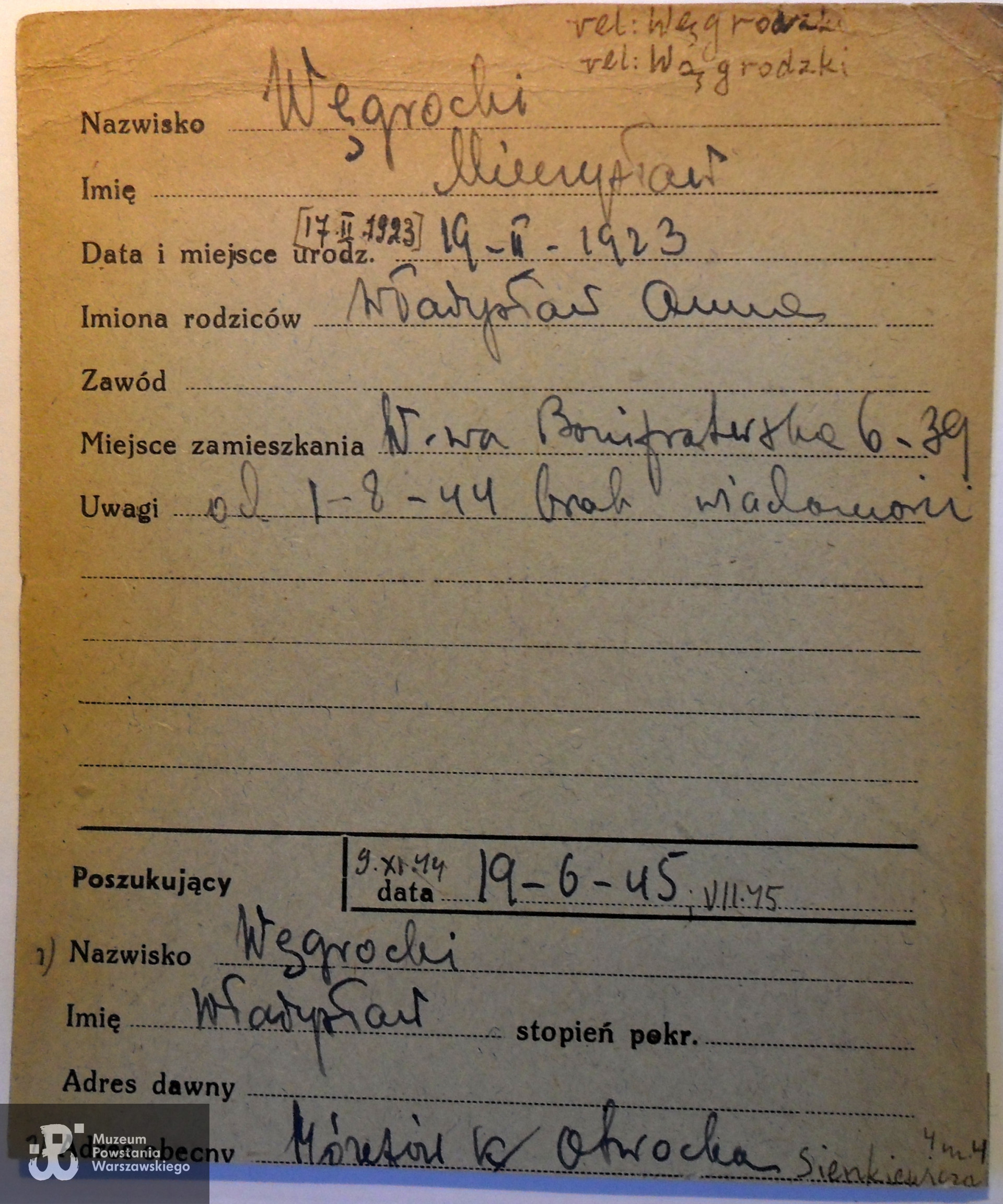 Polski Czerwony Krzyż - kartoteka