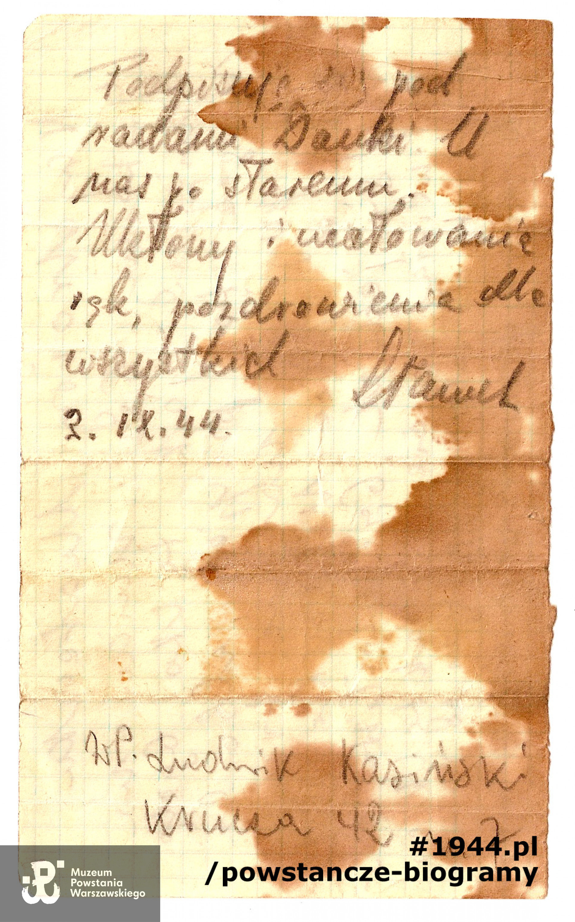 List pisany przez Danusię do matki w czasie Powstania Warszawskiego, zbiory prywatne