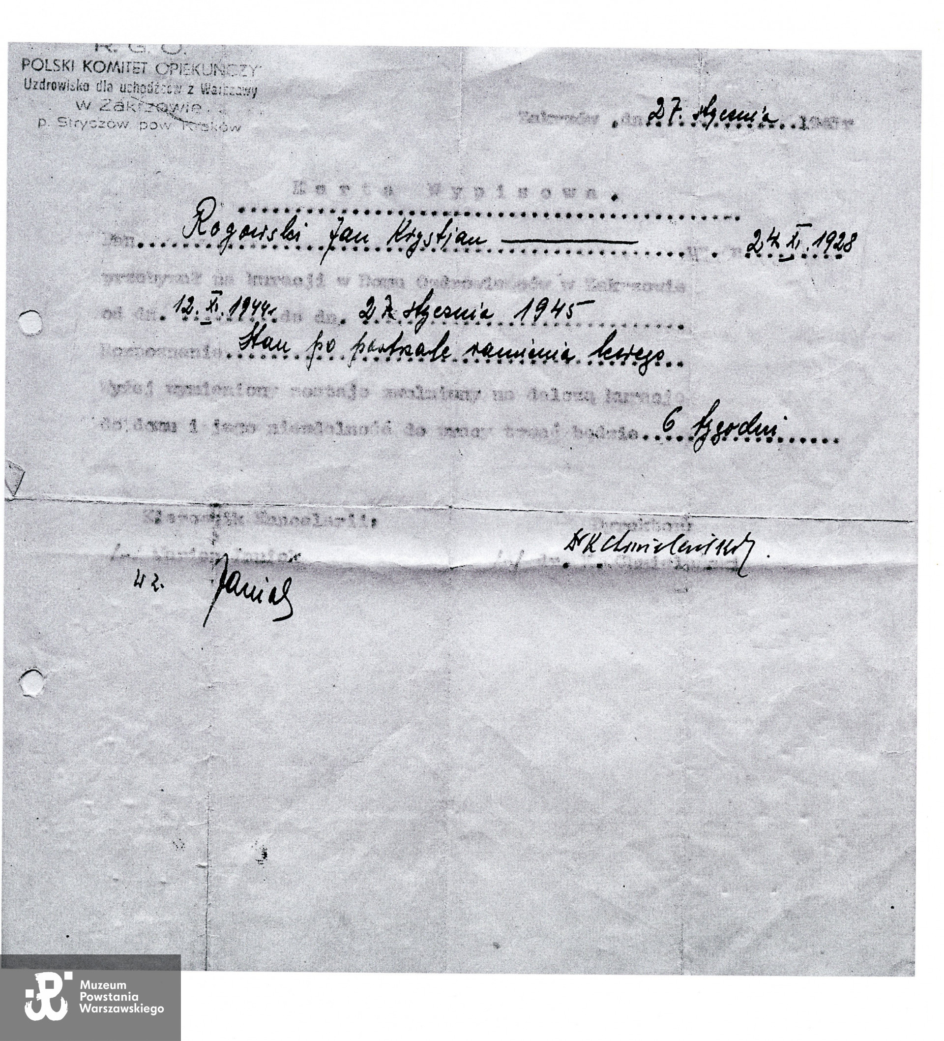 Muzeum Powstania Warszawskiego, Teczki personalne uczestników Powstania Warszawskiego: Rogowski Jan Krystian, 