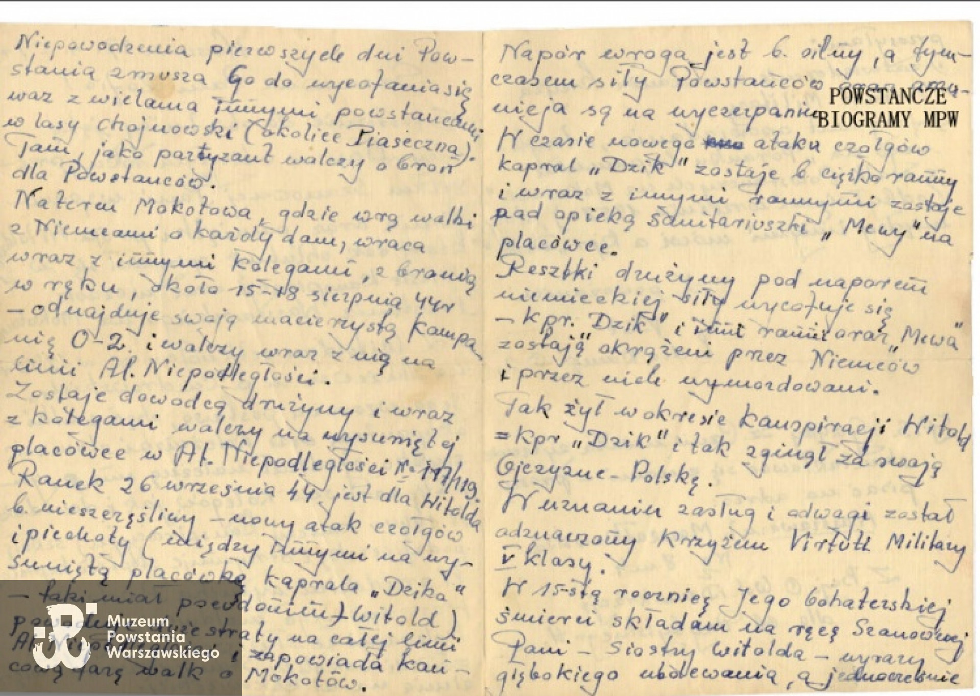 Skan listu porucznika “Kota” z  kompanii O-2 ppor. "Misiewicza"  skierowanego 27.04. 1959 r. do   siostry Witolda - Zofii Belau. Udostępnił phm. Wojciech Mokwa.