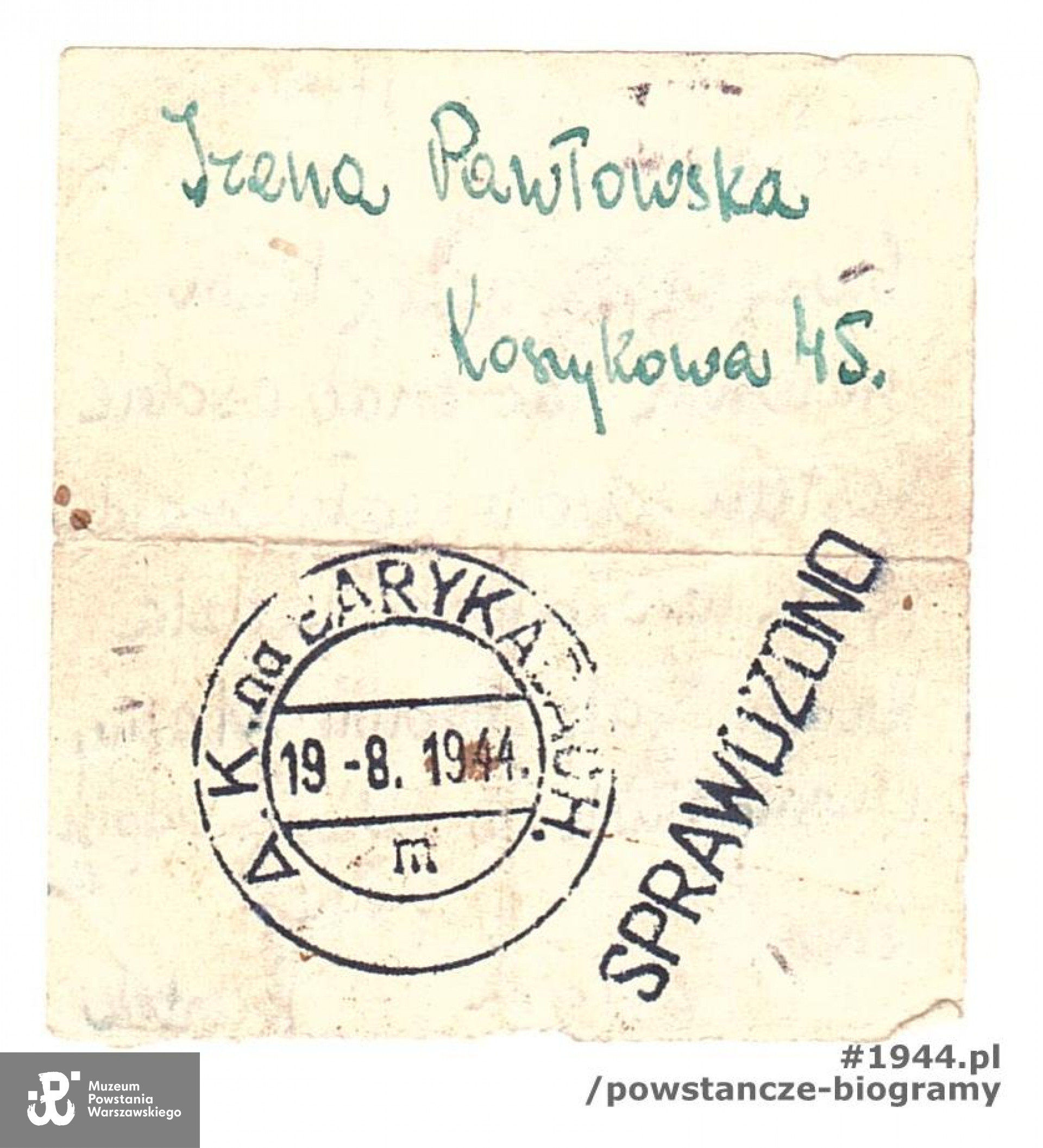 List pisany przez Konrada w trakcie Powstania Warszawskiego do Ireny Pawłowskiej. Z archiwum rodzinnego, fot. udostępnił p. Wojciech Sagan