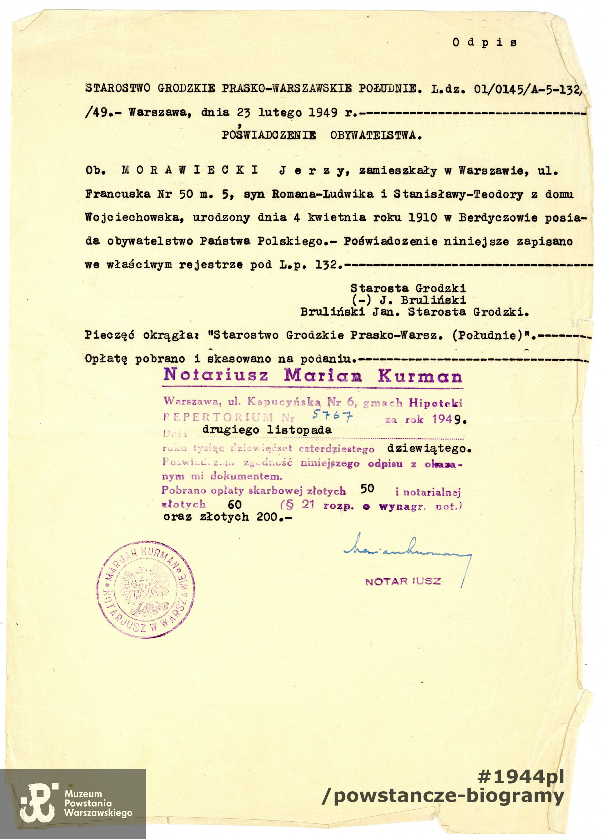 Ze zbiorów rodzinnych, udostępniła p. Maria Szymczak, córka Powstańca.  