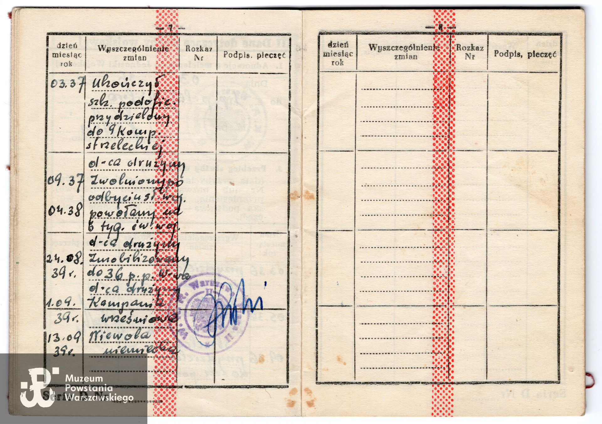 Należąca do Romana Gałeckiego książeczka wojskowa. Archiwum rodzinne p. Danuty Szydłowskiej