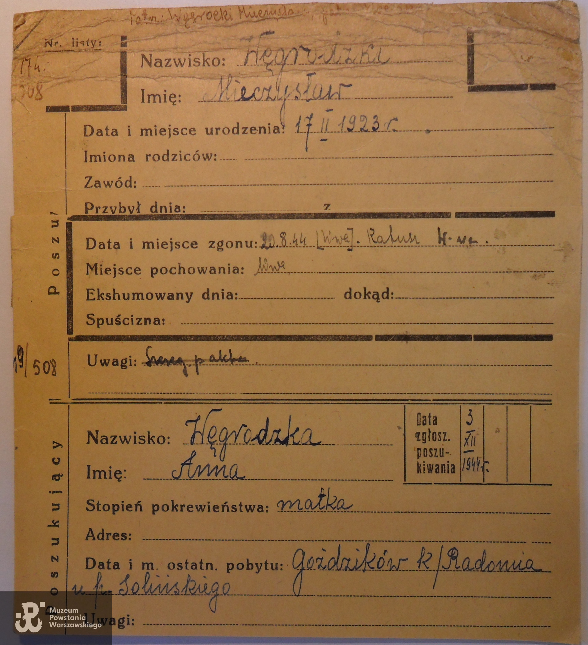 Polski Czerwony Krzyż - kartoteka