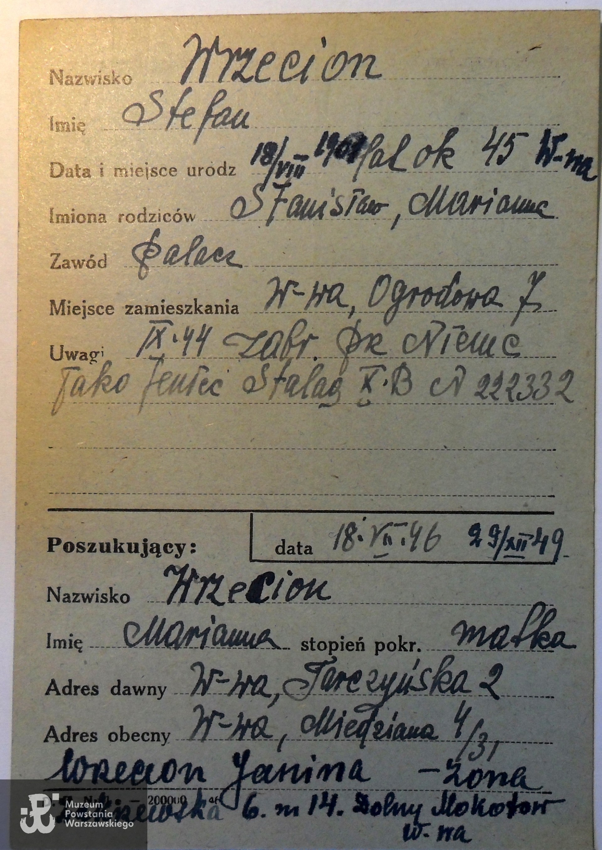 Polski Czerwony Krzyż - kartoteka