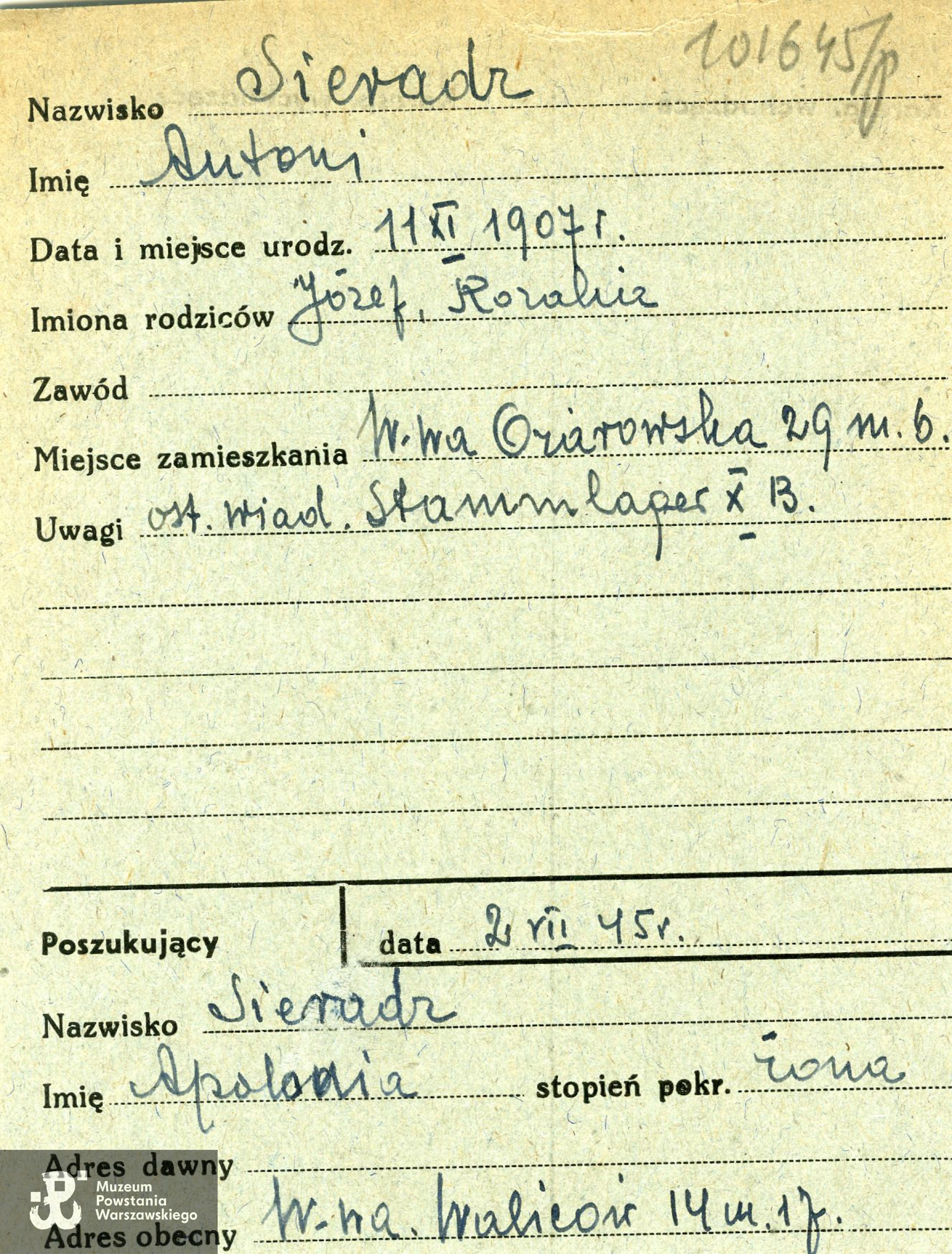 Polski Czerwony Krzyż - kartoteka