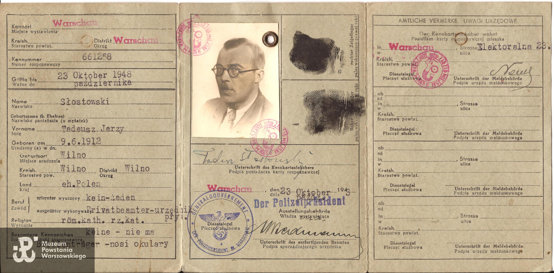 Fałszywa kenkarta na nazwisko Tadeusz Jerzy Słostowski