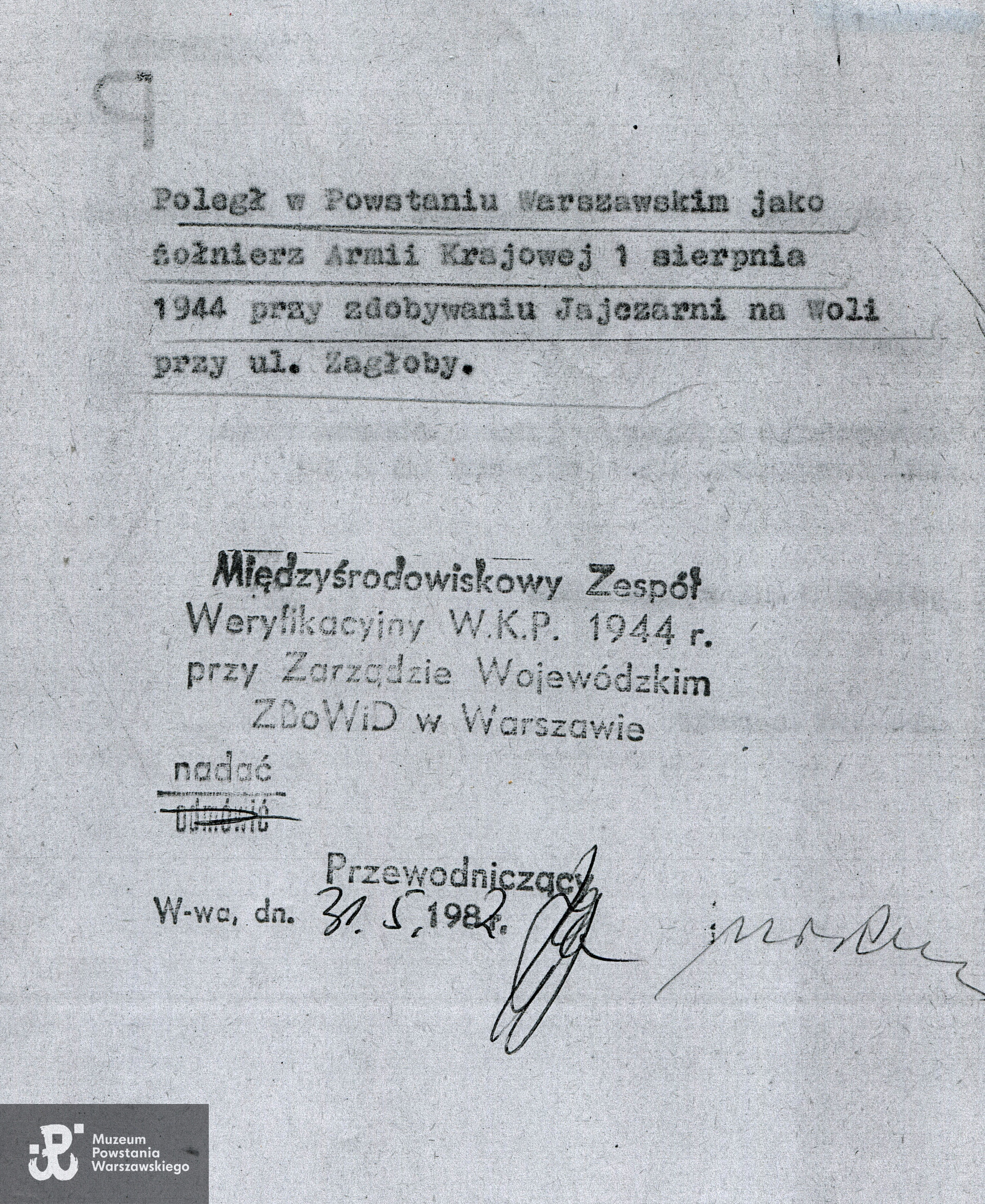Ze zbiorów MPW - materiały do Słownika Biograficznego Uczestników PW.