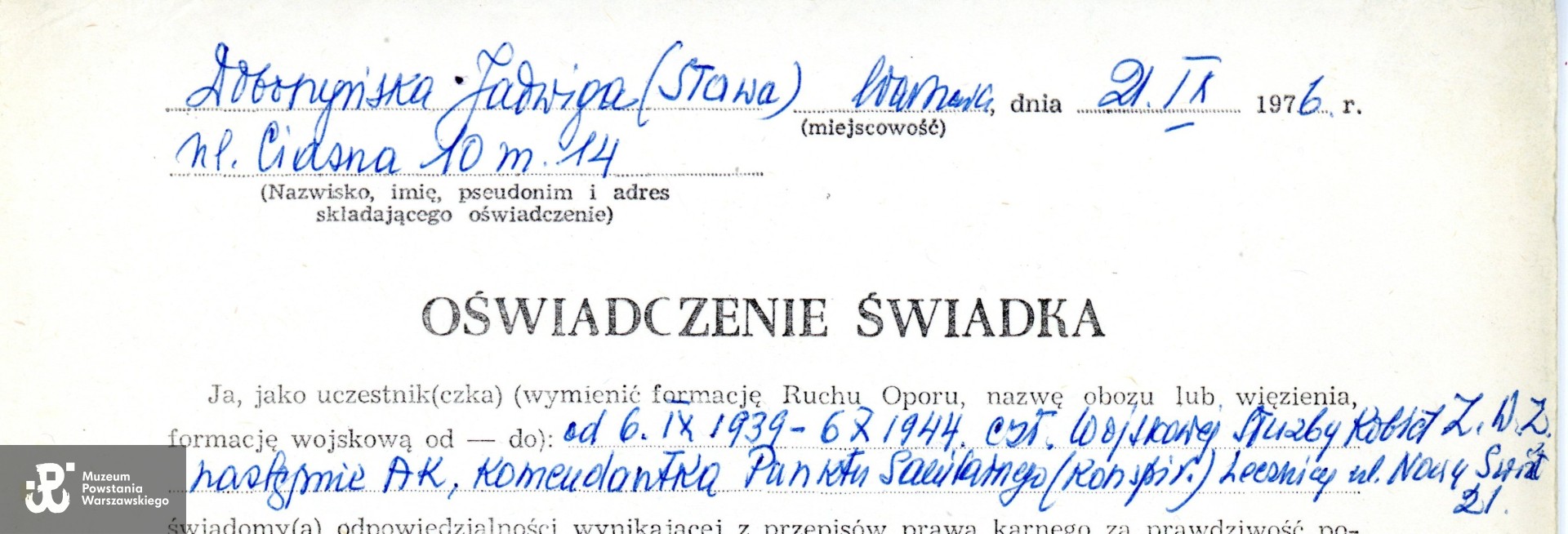 Muzeum Powstania Warszawskiego,  Teczki Personalne uczestników Powstania Warszawskiego