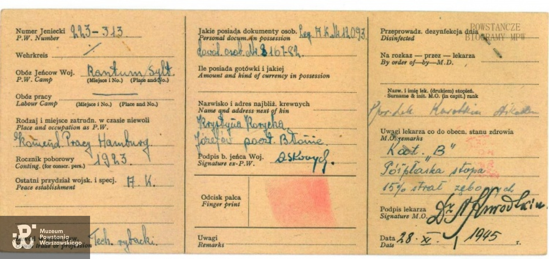 Legitymacja - rewers. Fot. Piotr Korycki - archiwum rodzinne.