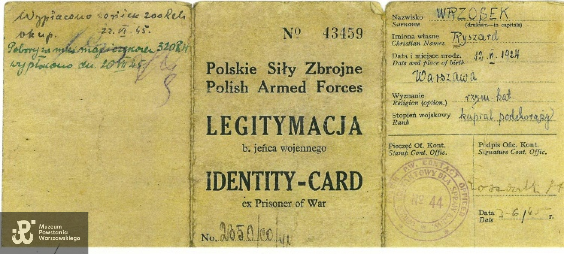 Legitymacja byłego jeńca wojennego