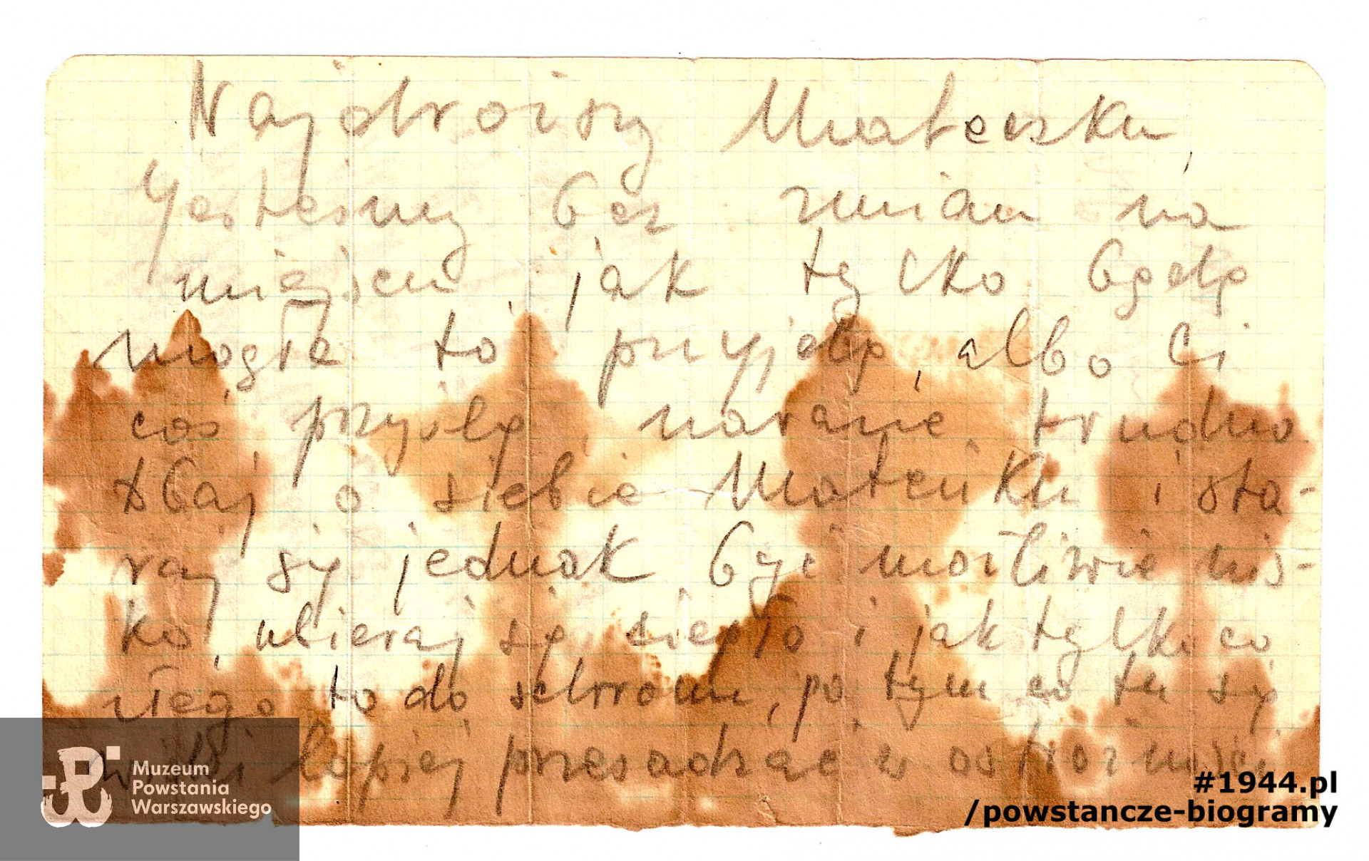 List pisany przez Danusię do matki w czasie Powstania Warszawskiego, zbiory prywatne