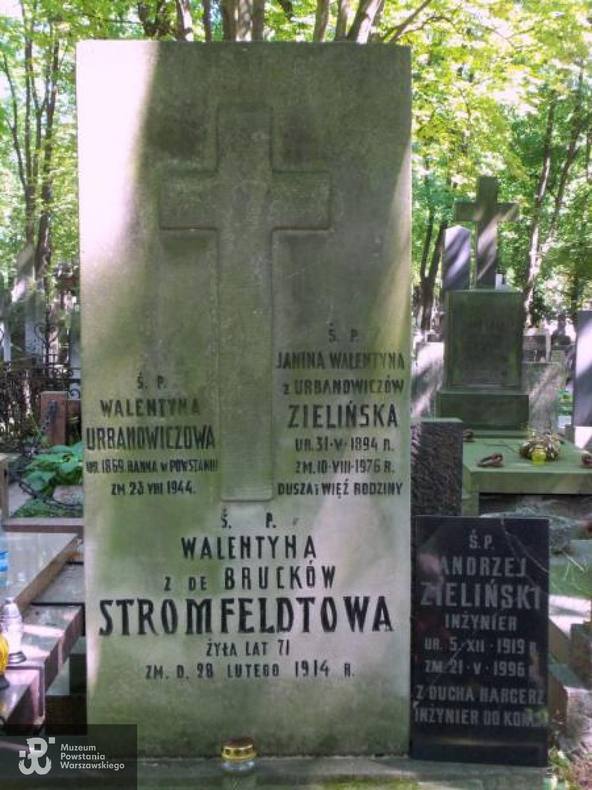 Cmentarz Powązkowski w Warszawie (Stare Powązki), kwatera  60, rząd 6, miejsce 26 (grób Walentyny Stromfeldtowej z 1914 r.). Fot. Warszawskie Zabytkowe Pomniki Nagrobne:  <i>cmentarze.um.warszawa.pl</i>
