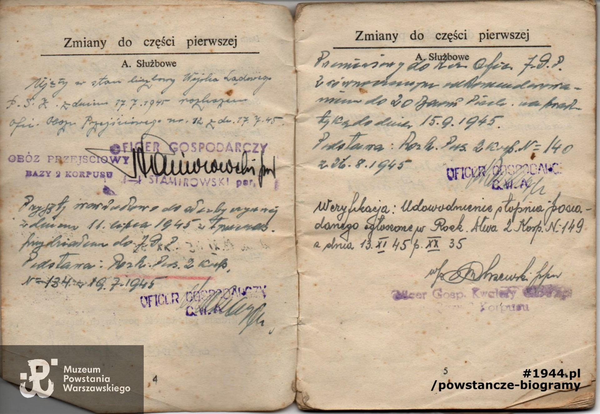 Wybrane strony z książeczki wojskowej. Ze zbiorów rodzinnych p. Ryszarda Malinowskiego.