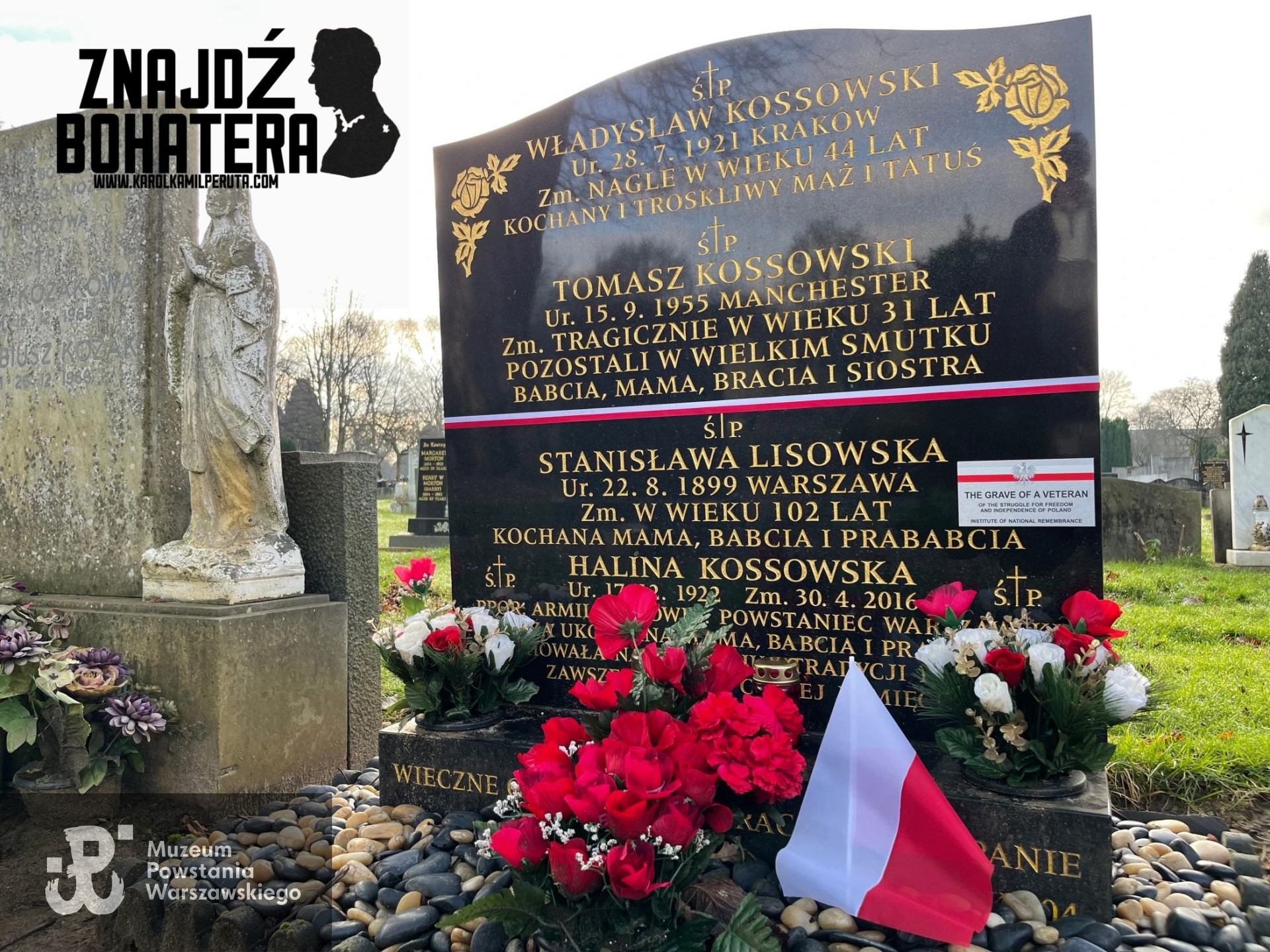Southern Manchester Cemetery),  Barlow Moor Road Chorlton Park, Manchester.  Źródło: Find a Grave, https://www.findagrave.com/memorial/263841996/halina-kossowska