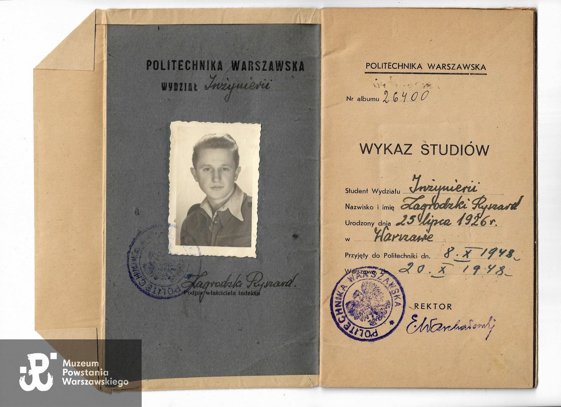 Dokument z archiwum rodzinnego p. Ryszarda Zagrodzkiego „Miecz”, skan udostępniony przez Centrum Wolontariatu Muzeum Powstania Warszawskiego, marzec 2024