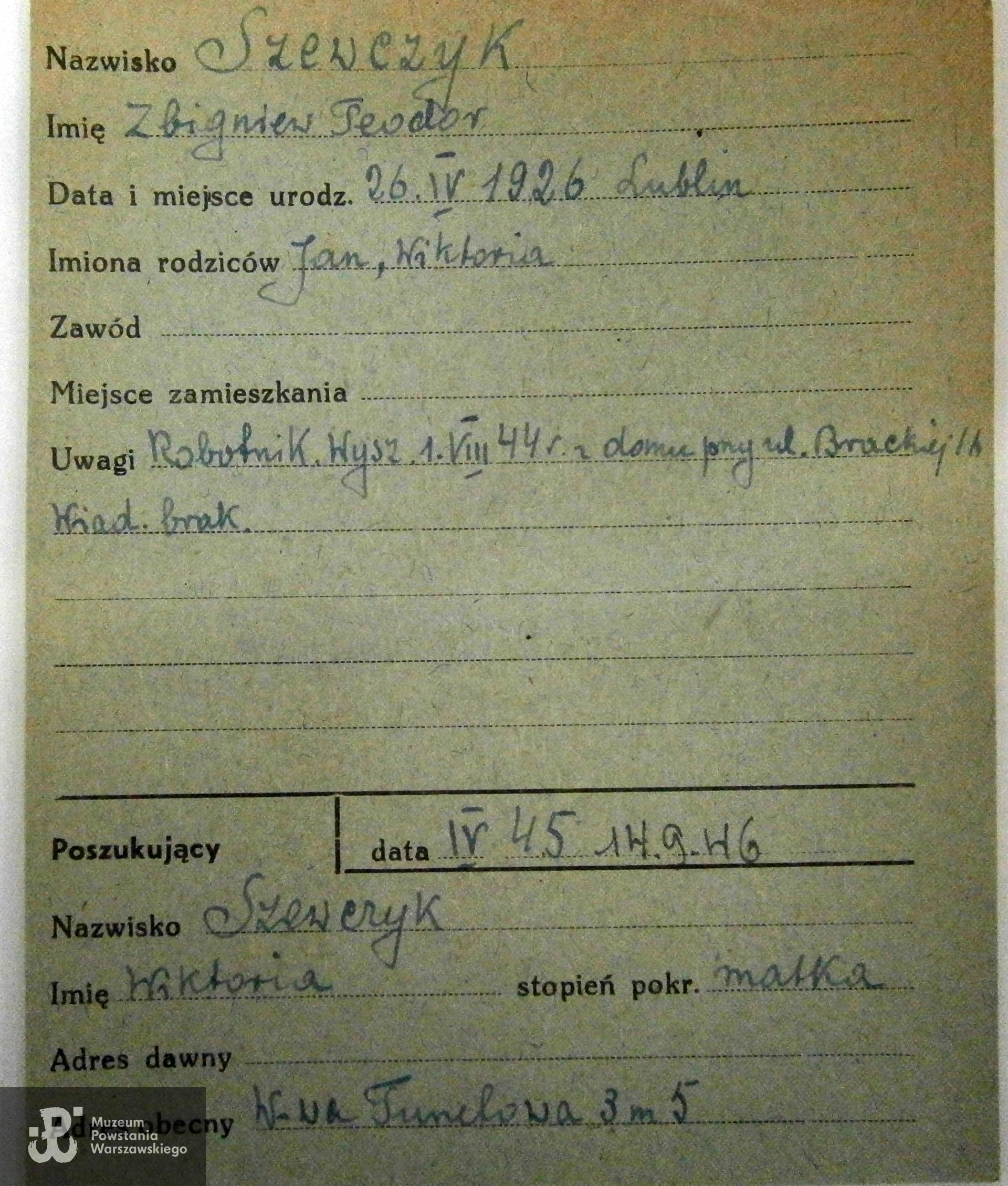 Polski Czerwony Krzyż - kartoteka