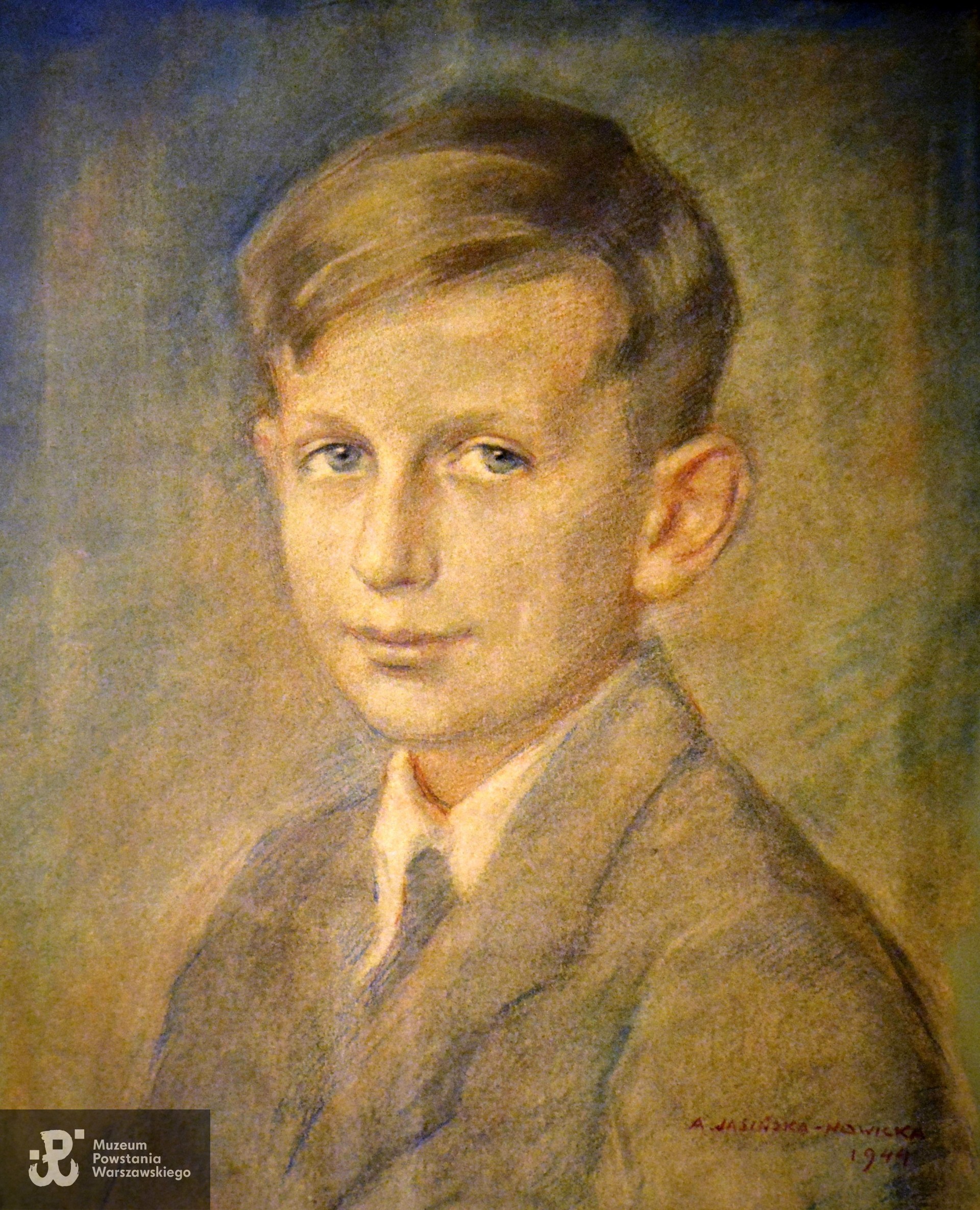Portret Tadeusza Andrzeja Goldmanna z czerwca 1944 roku, autorstwa artystki malarki Aleksandry Jasińskiej-Nowickiej, córki Zdzisława Jasińskiego, właściciela kamienicy przy ul. Wspólnej 63 B.  Ze zbiorów rodzinnych T. A. Goldmanna ps. Dudek