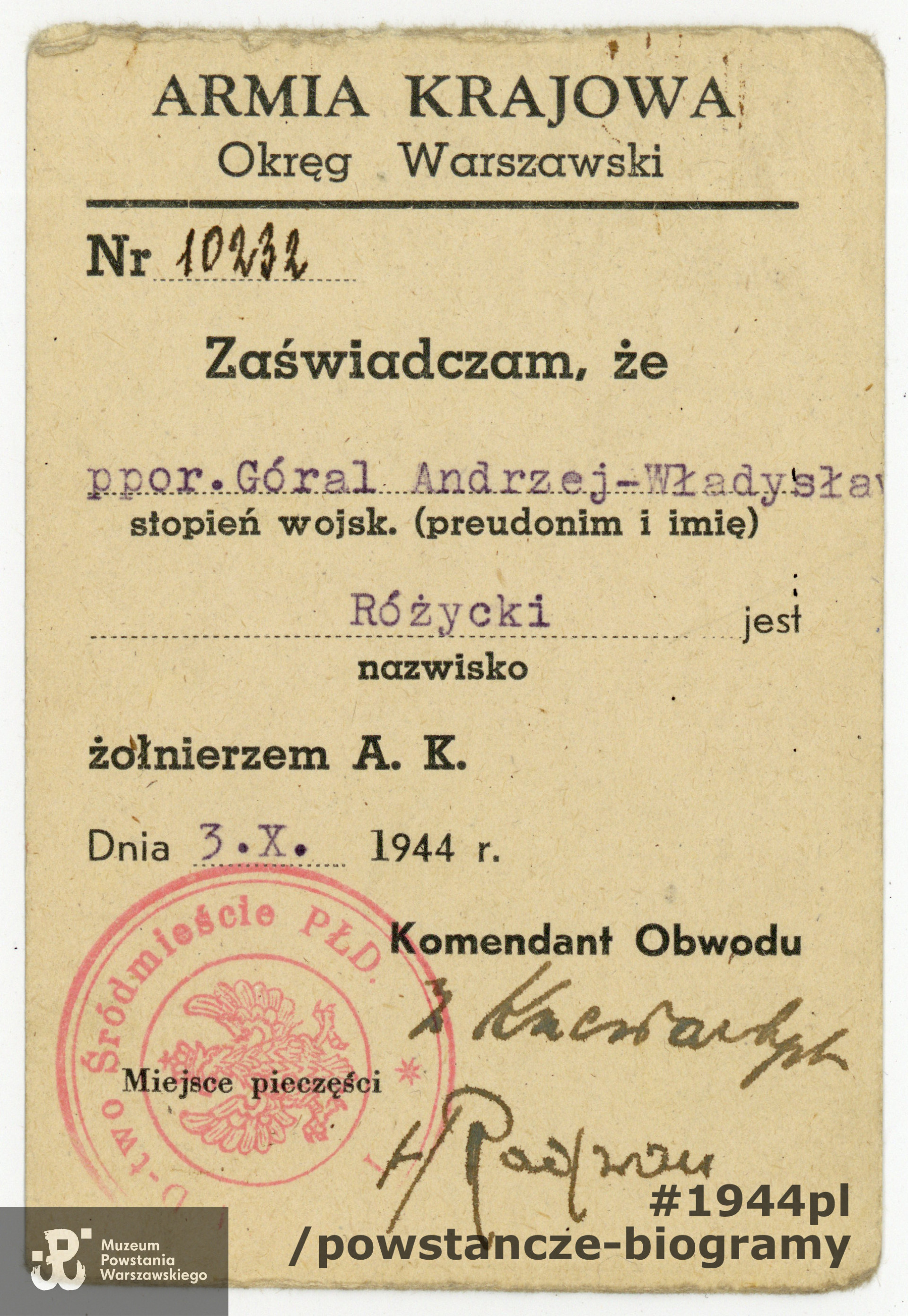 Dokument z archiwum rodzinnego p. Krystyny Kujawy - Trzaskowskiej.