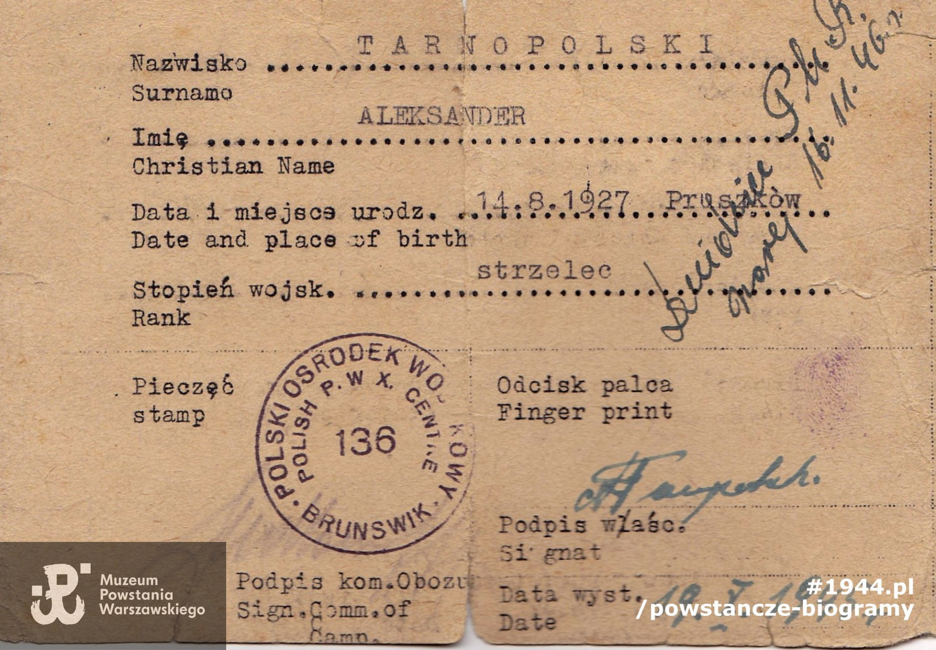 Dokument z archiwum rodzinnego, udostępnił wnuk, p. Konrad Tarnopolski