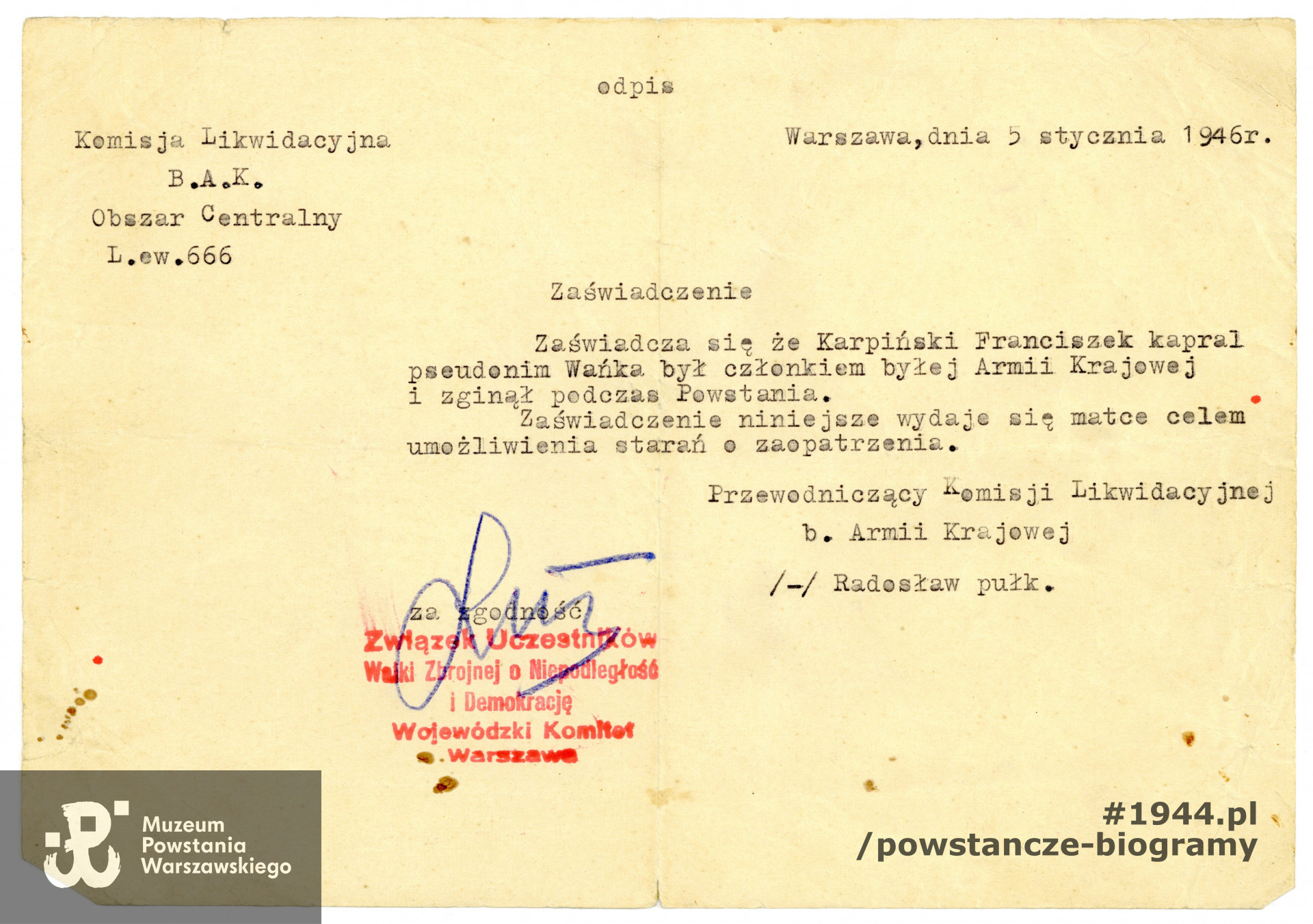  Ze zbiorów Muzeum Powstania Warszawskiego, sygn. P/7895, dar Marii Zahorskiej z domu Karpińskiej