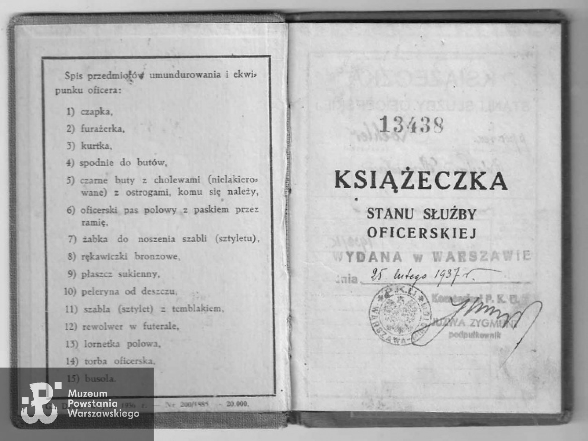 Książeczka Stanu Służby Oficerskiej - 25 lutego 1937 r