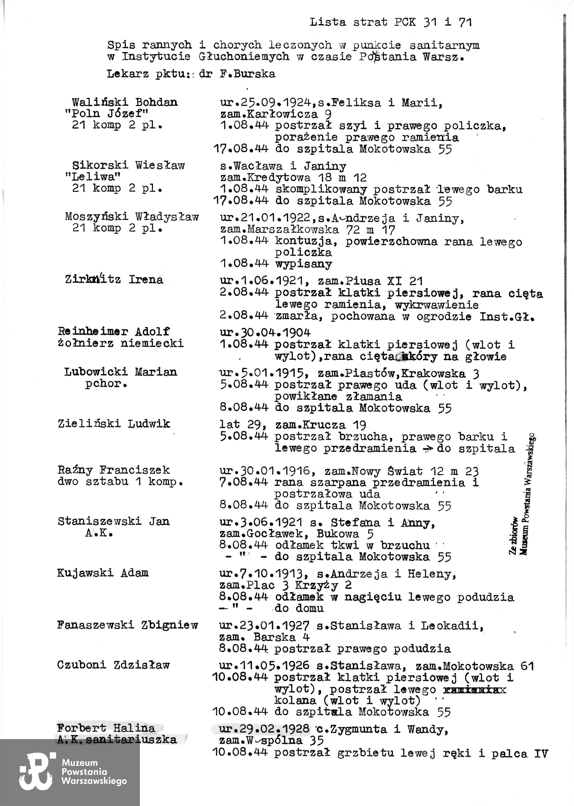 Muzeum Powstania Warszawskiego,  Teczki personalne uczestników Powstania Warszawskiego: Forbert Halina Anna