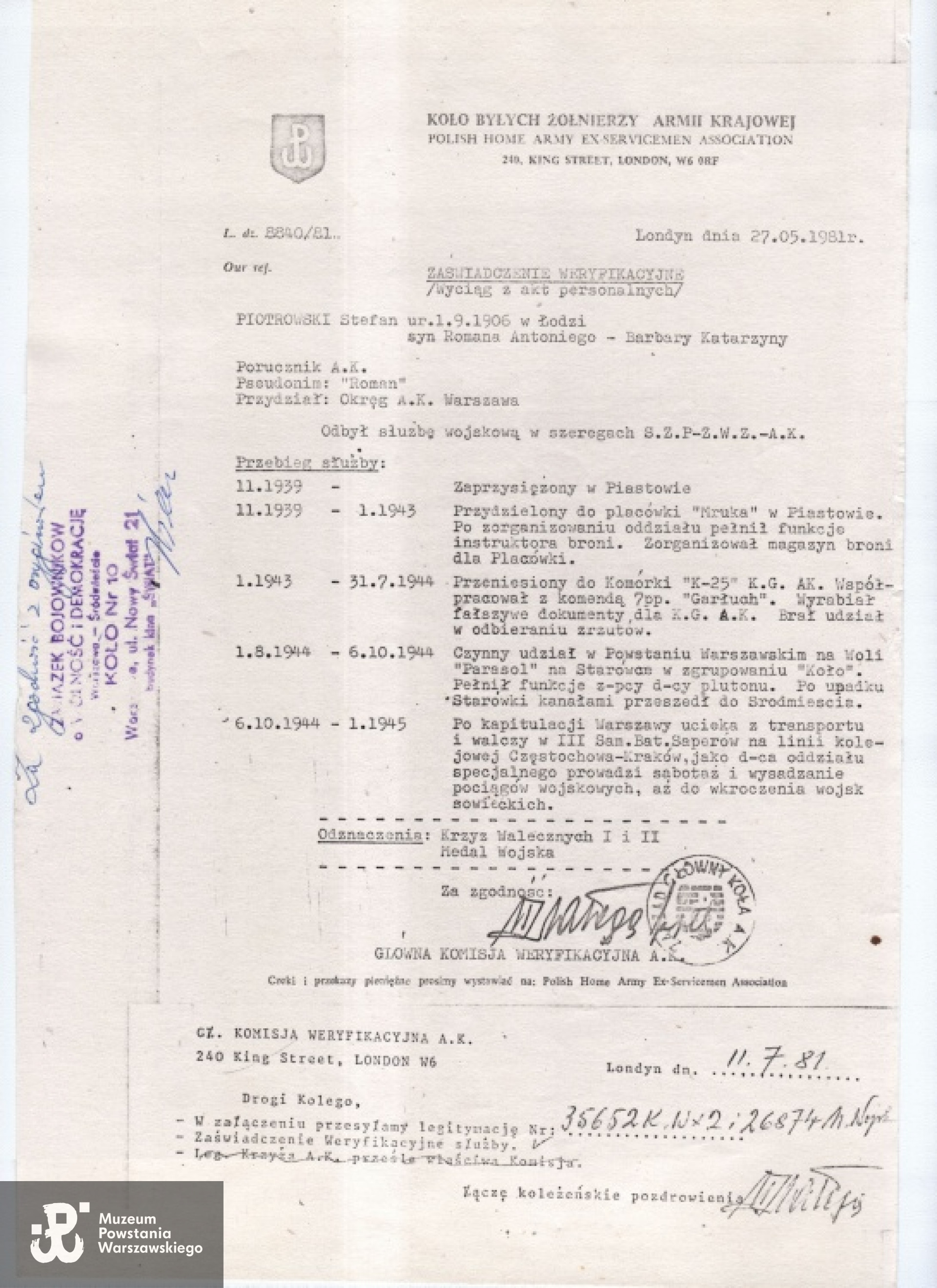 Ze zbiorów rodzinnych, skan udostępnił p. Piotr Surma, wnuk Powstańca