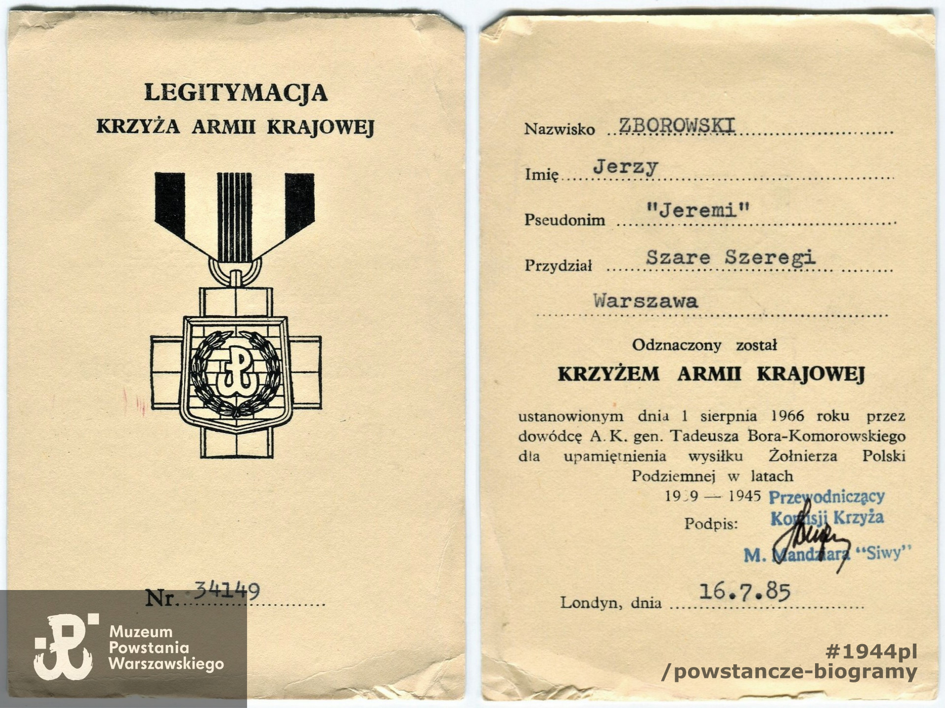 Dokument ze zbiorów  rodzinnych p. Krystyny Zborowskiej - Nurek 