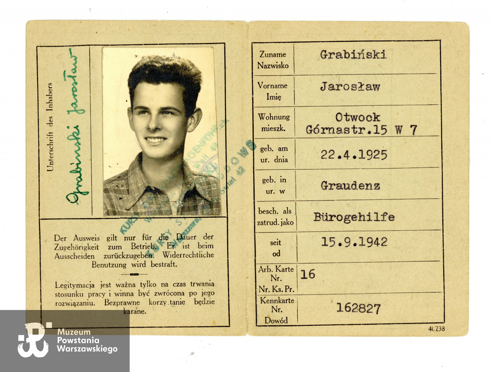 Betriebs - Ausweis. Zbiory Muzeum Powstania Warszawskiego, sygn. MPW-A-3735