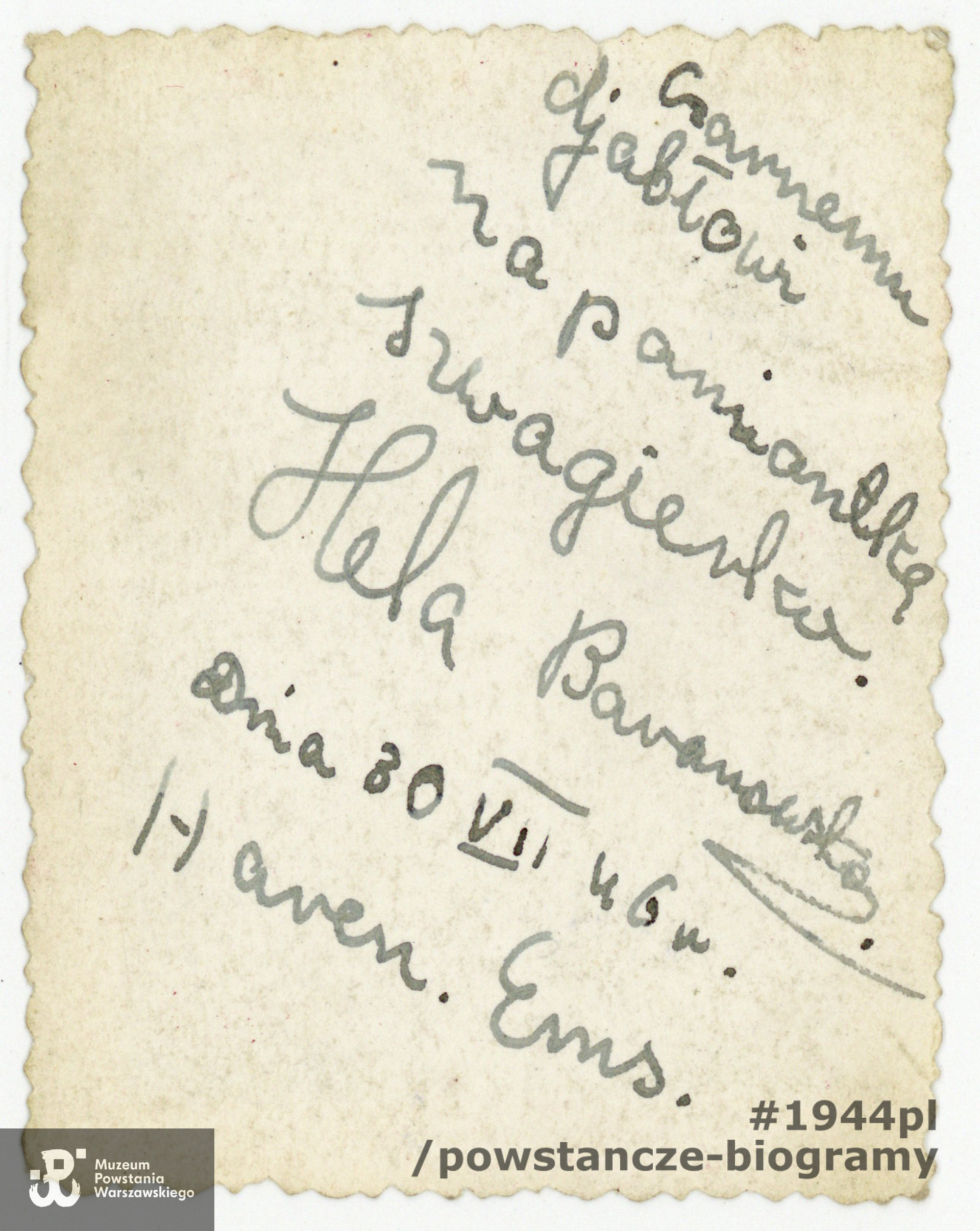 Rewers z dedykacją. Fot. ze zbiorów Muzeum Powstania Warszawskiego, P/9124/18, dar córki, p. Ewy Wróbel