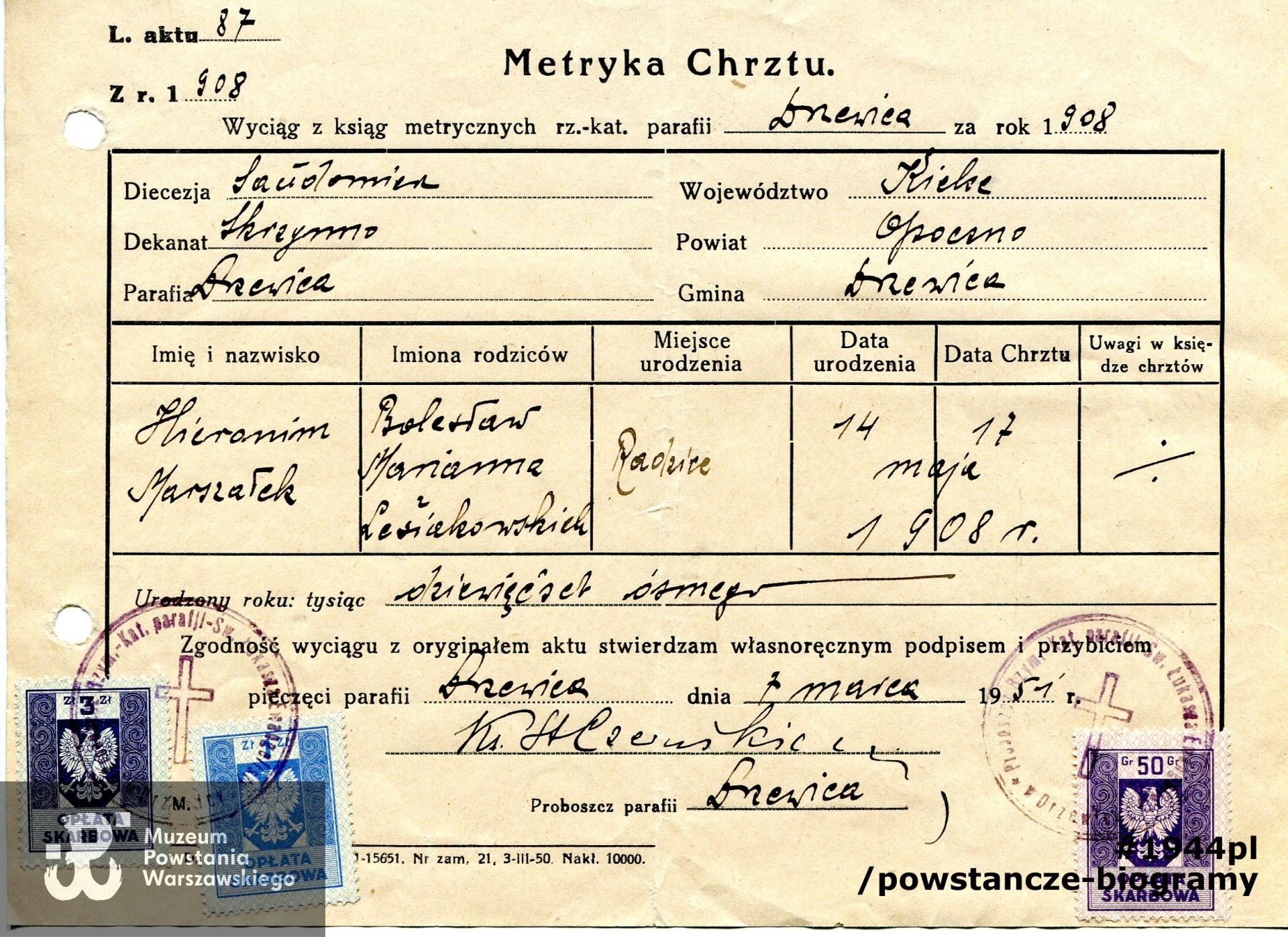 Dokument ze zbiorów rodzinnych, skan  udostępnił p. Jan Zambrzycki